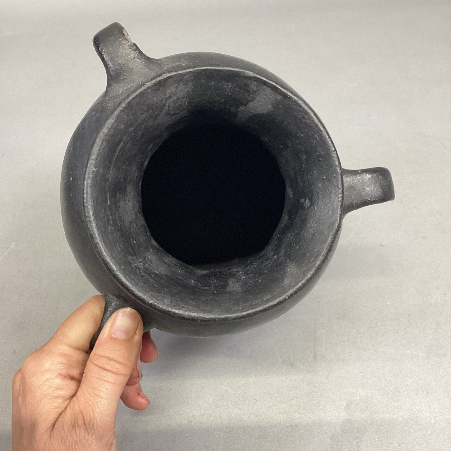 Vintage Handmade Black Clay Triple-Handled Water Jug/Vase - 10”H