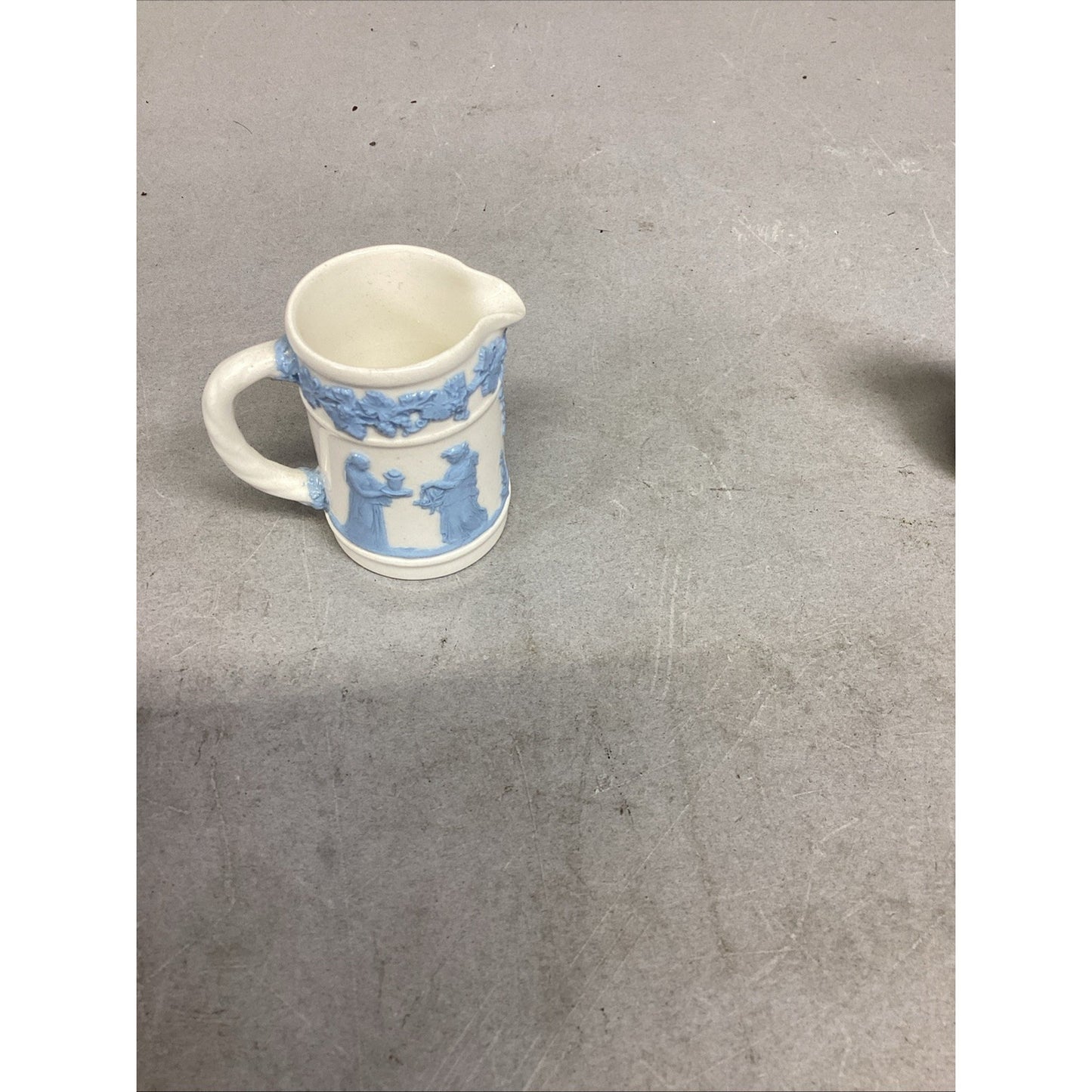 Wedgwood Embossed Queen's Ware Mini Pitcher & Limoges Cow Trinket Jug Figurine