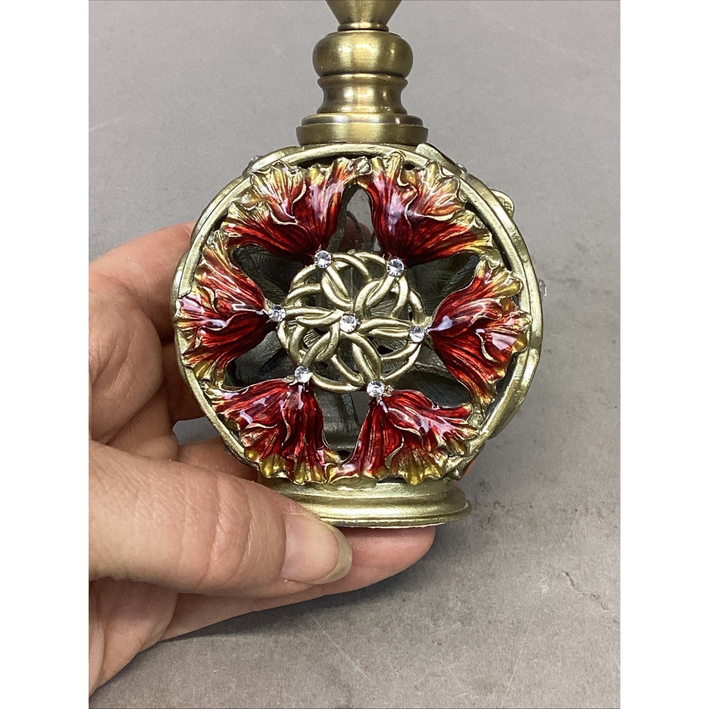 Becky Horton Antique Perfume Bottle With Butterfly & Rhinestones - Empty