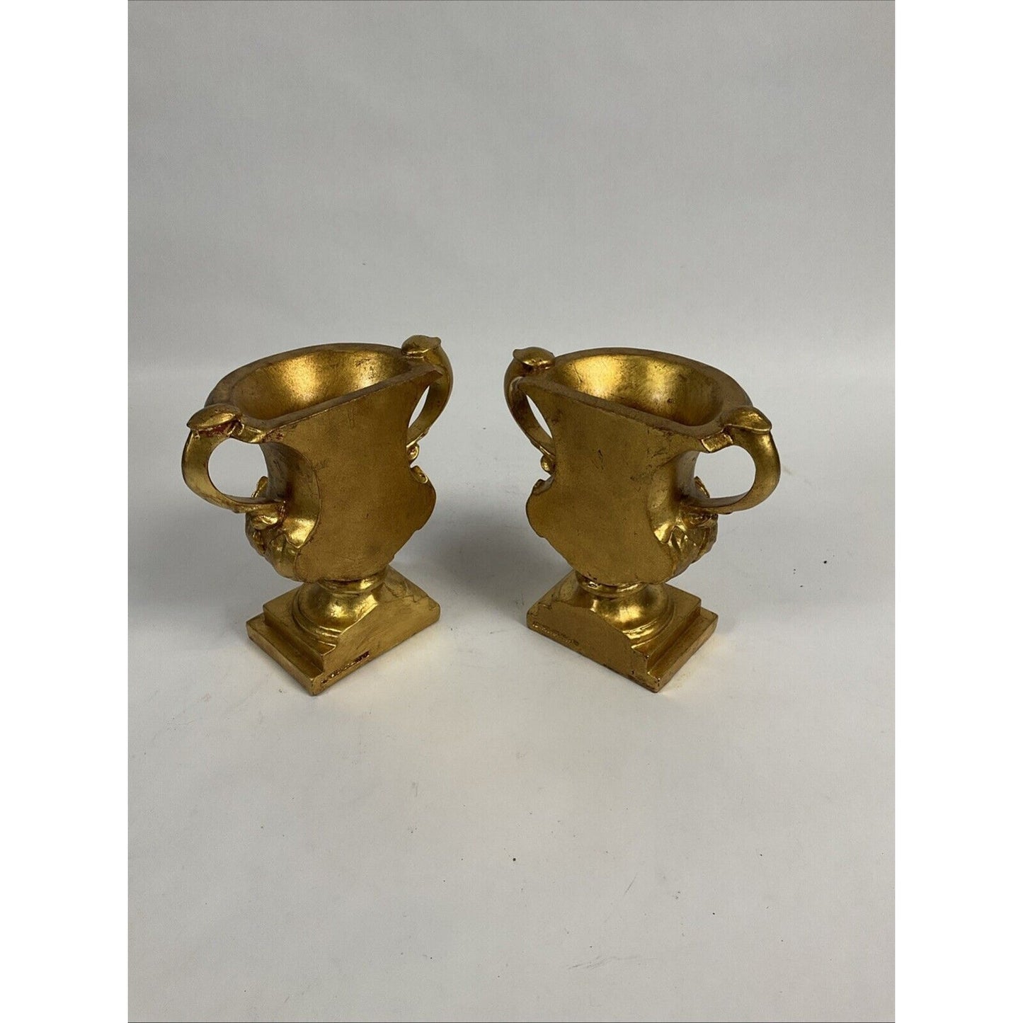 Pair of Large Golden Vases with Handles - 7"H