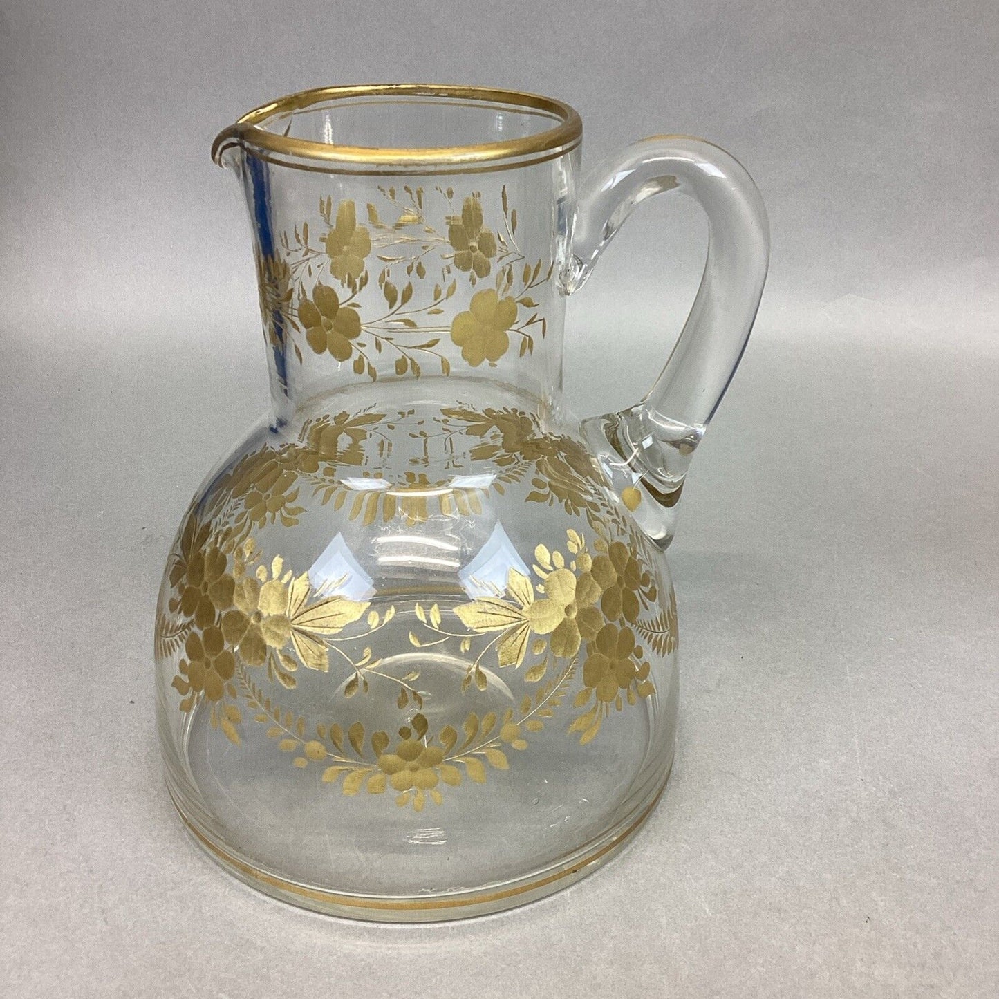 Gold Flower Glass Pitcher - 7”H And Dinner Plate Set - 9.5”D