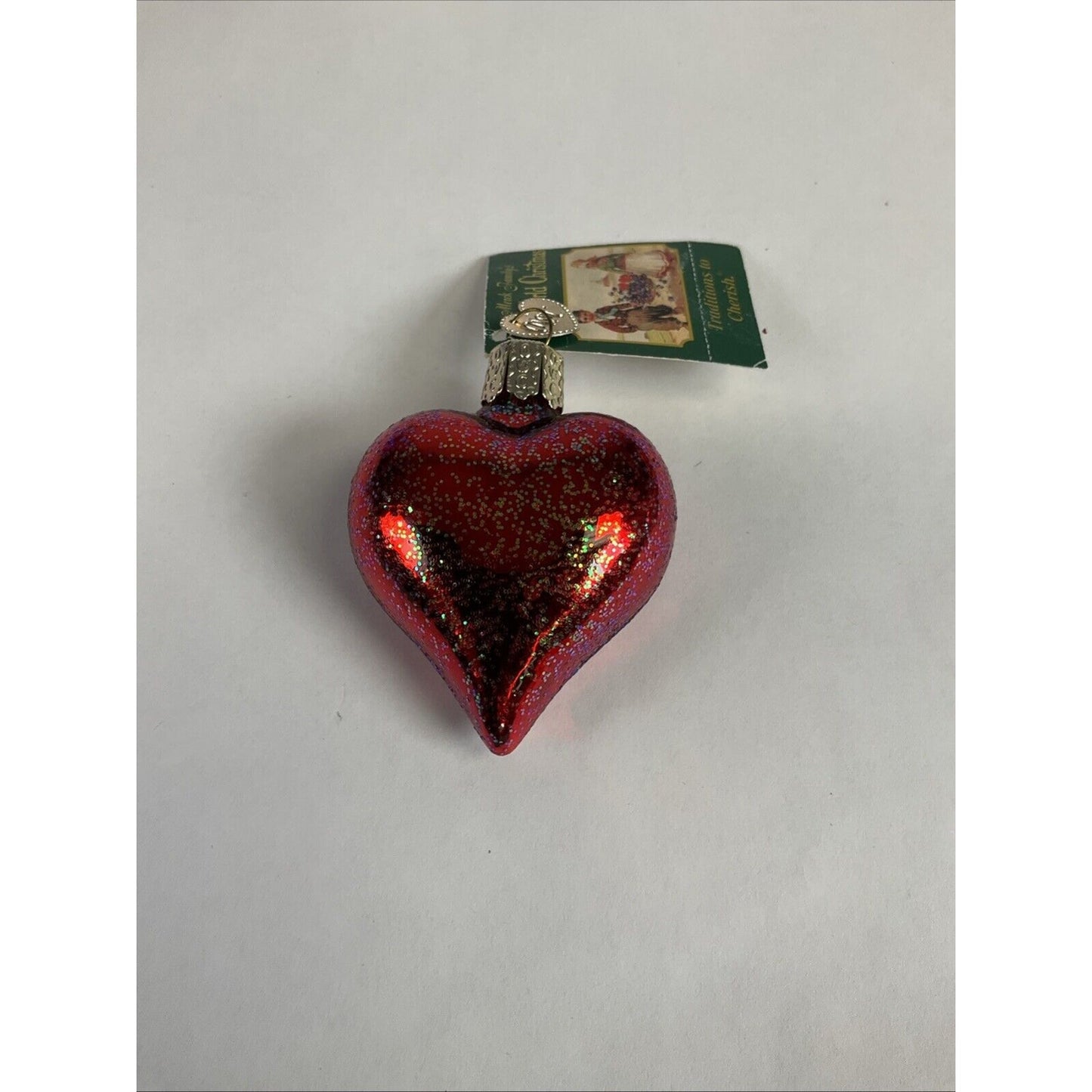 Lot Of 6 heart Shaped 2 Sided Glass Christmas Ornaments Purple Silver Red Floral