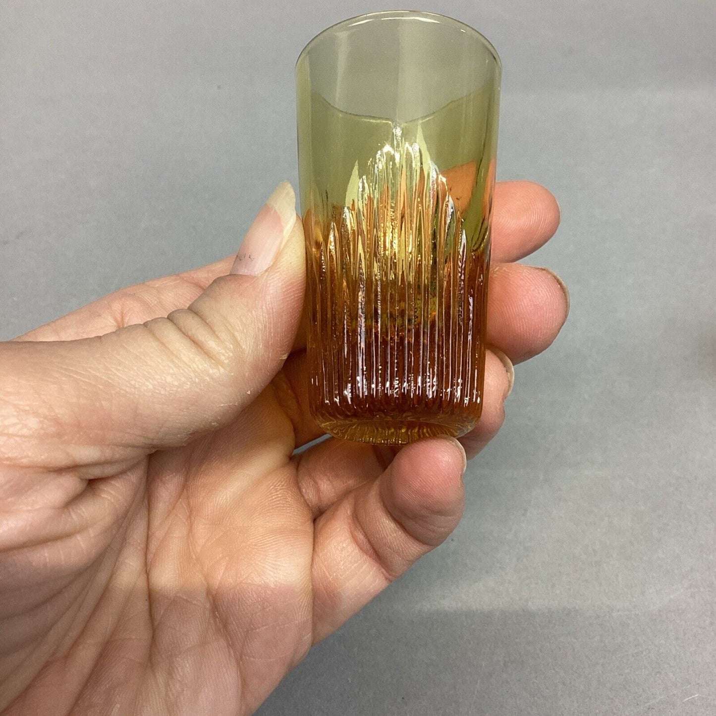 Vintage 1950’s Amber Colored Shot Glass & VTG Clear Shot Glass