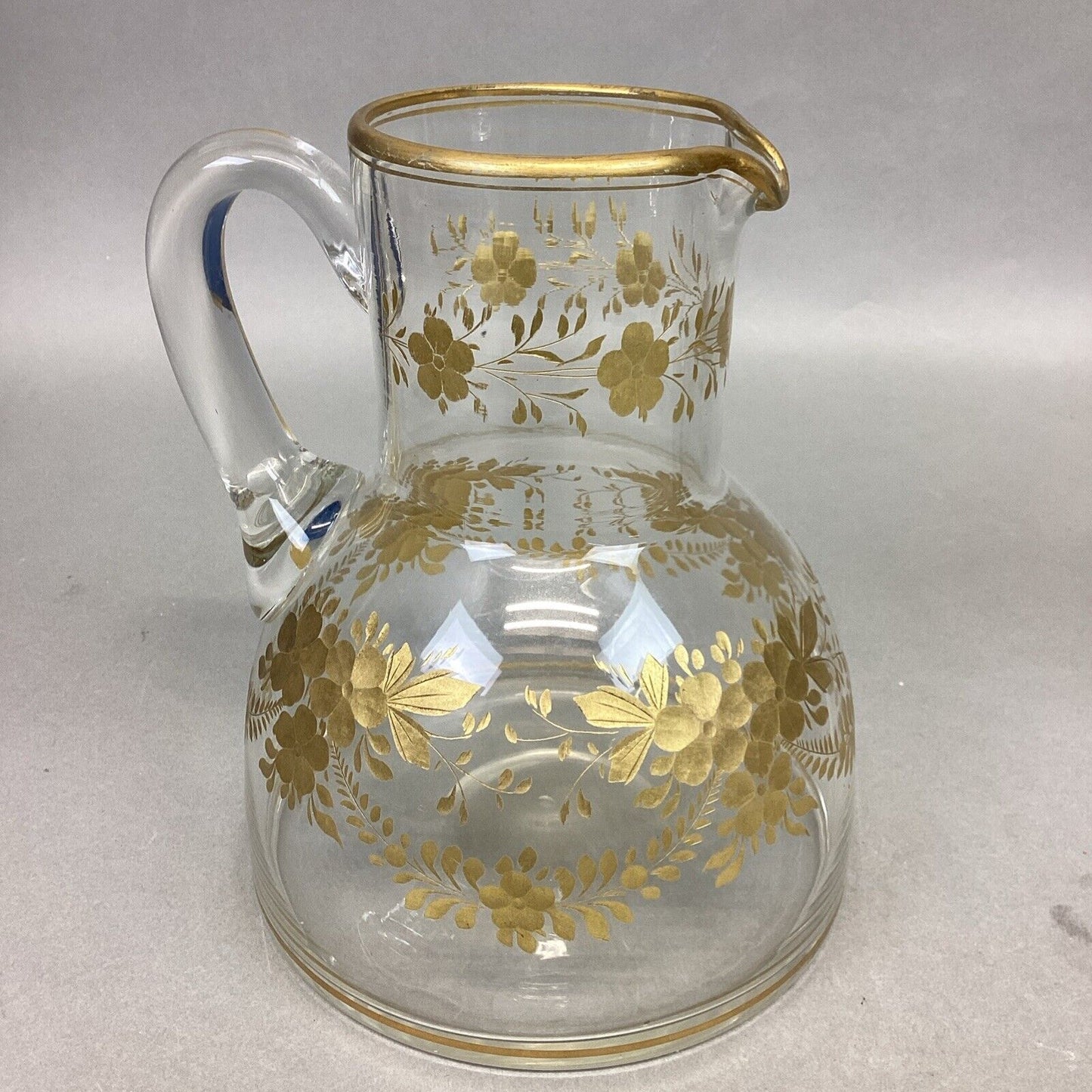 Gold Flower Glass Pitcher - 7”H And Dinner Plate Set - 9.5”D