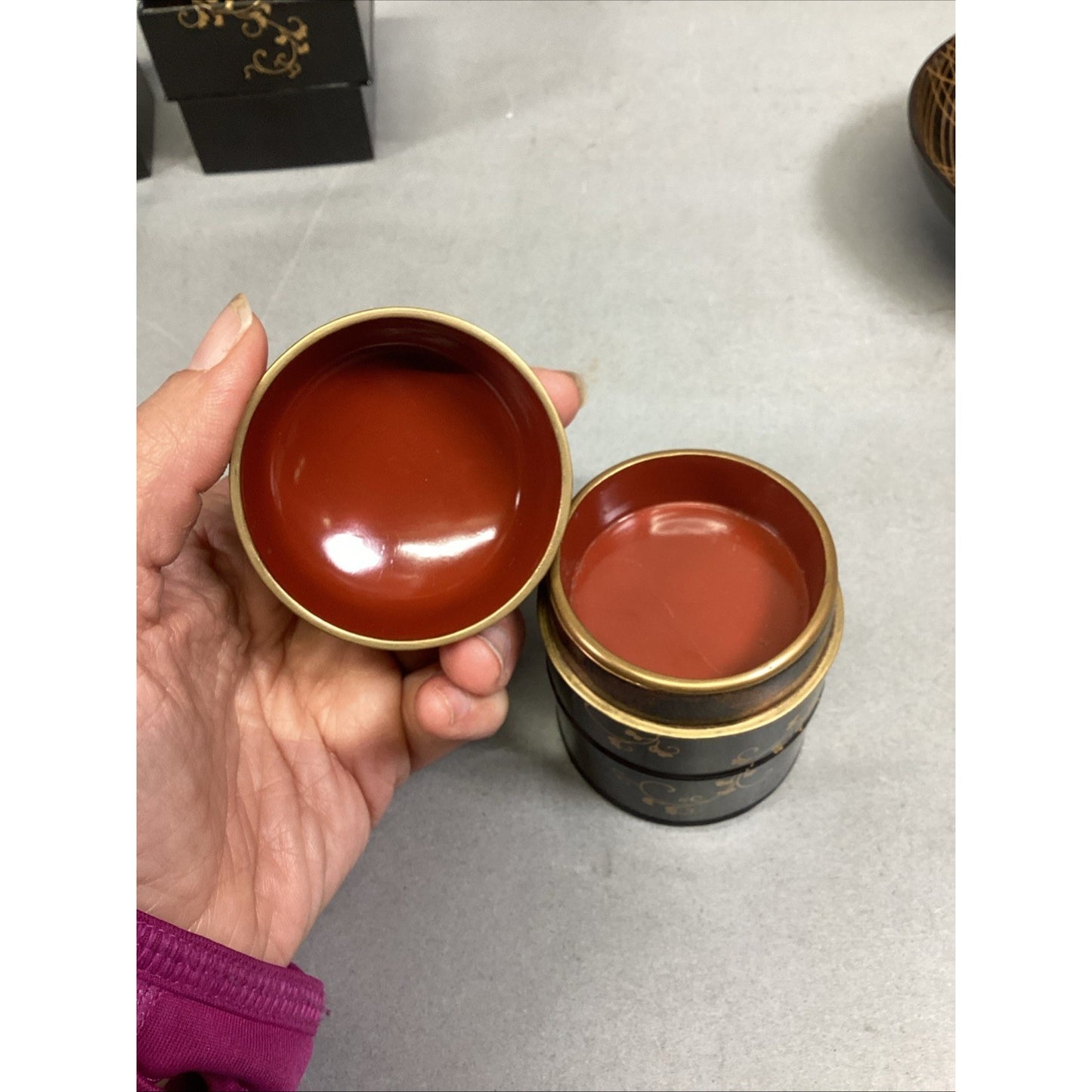 Set Of 2 Lacquer Box Makie Container Cases, 2 Trinket Boxes & 1 Sake Cup/Bowl