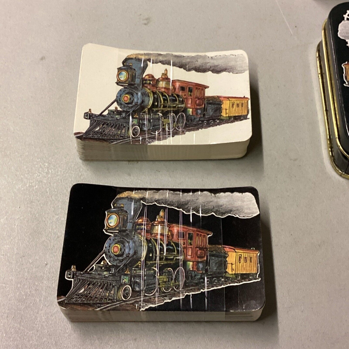 Lot Of 3- Train Tin W/ Playing Cards, Model Locomotive, & Reed & Barton Ornament