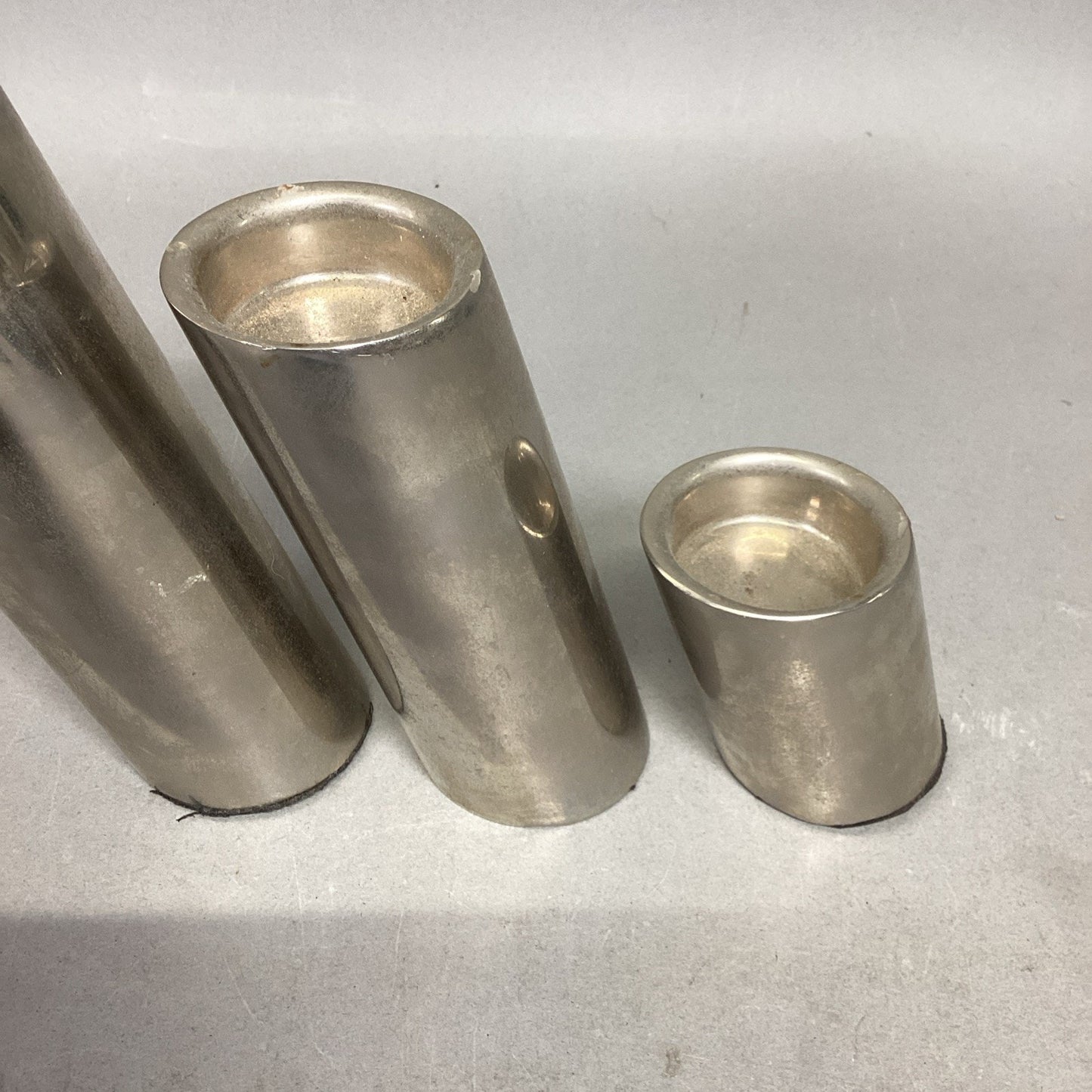 Set Of 3 Silver Plated Candle Holders - 7.5, 5, & 2.75”H
