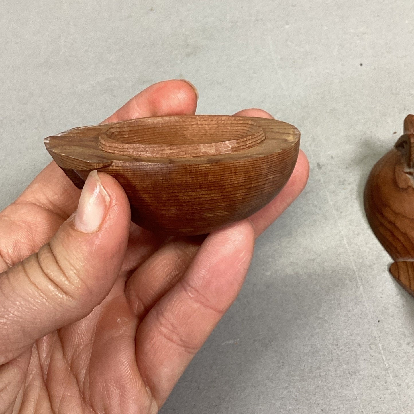 Hand Carved Wooden Grasshopper Cricket On Pear Miniature Trinket Box Figurine