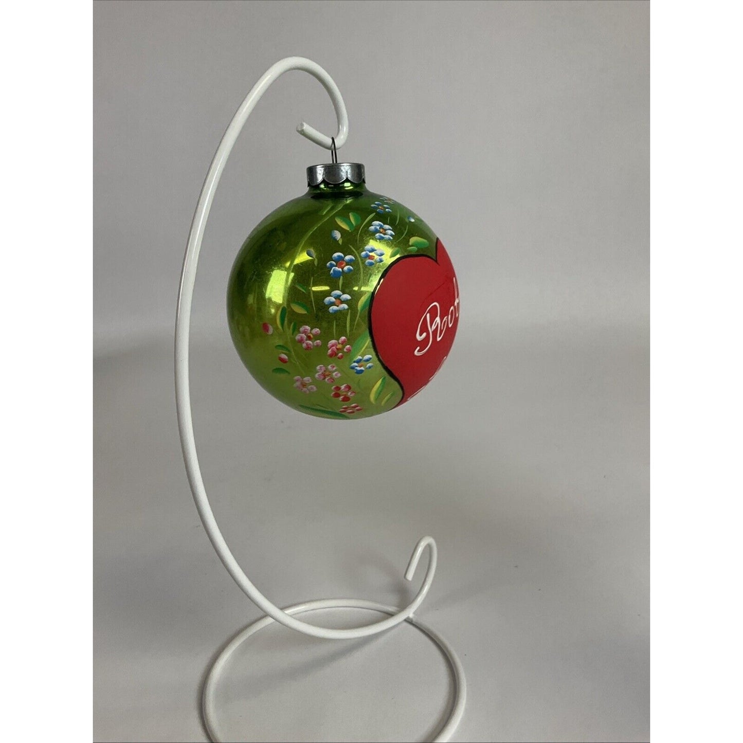 Lot Of 4 Vintage Glass Ball Ornaments : Snowy Hearts, San Fran, Miami, Floral