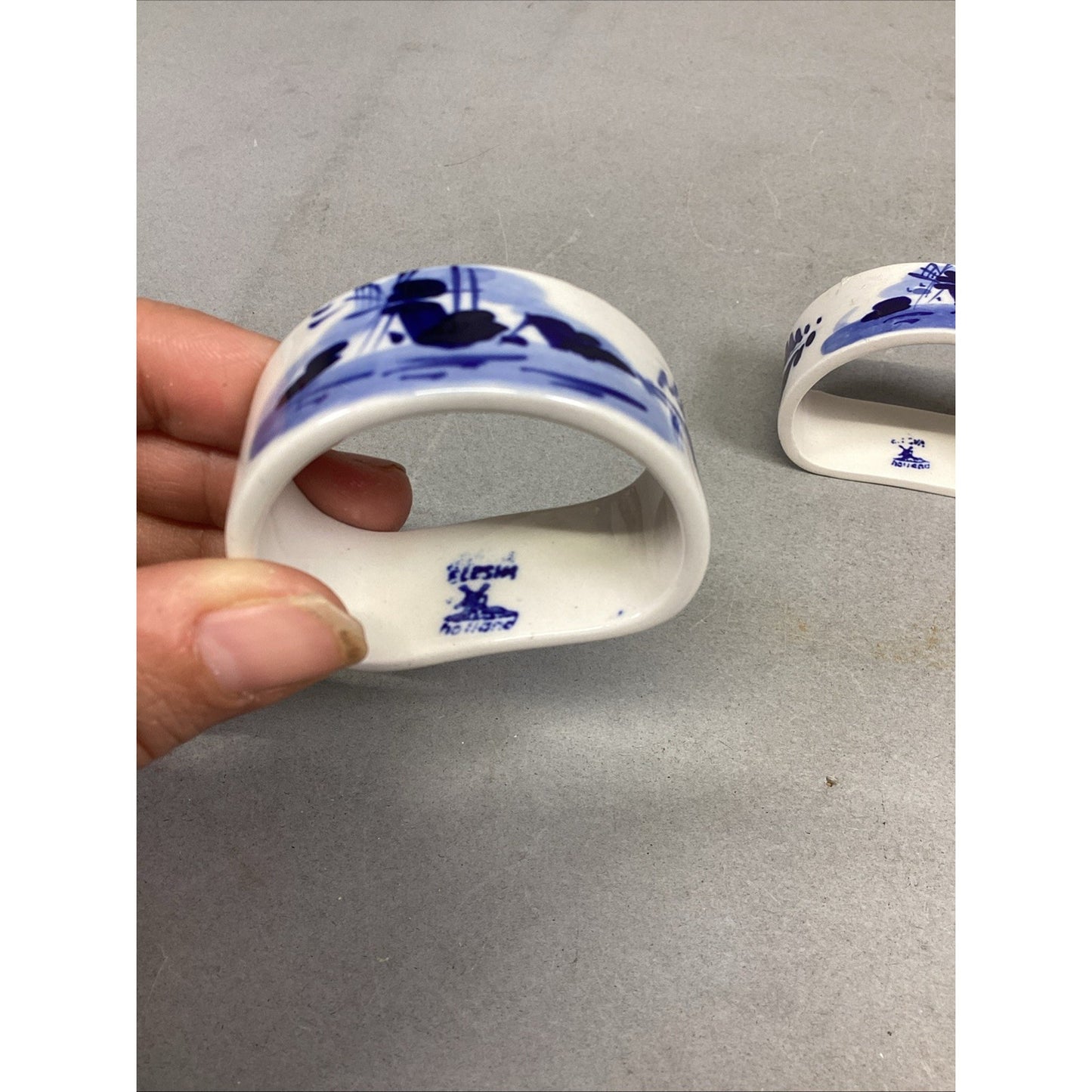 Delft Salt & Pepper Shakers W/ 4 Delft Napkin Ring Holders