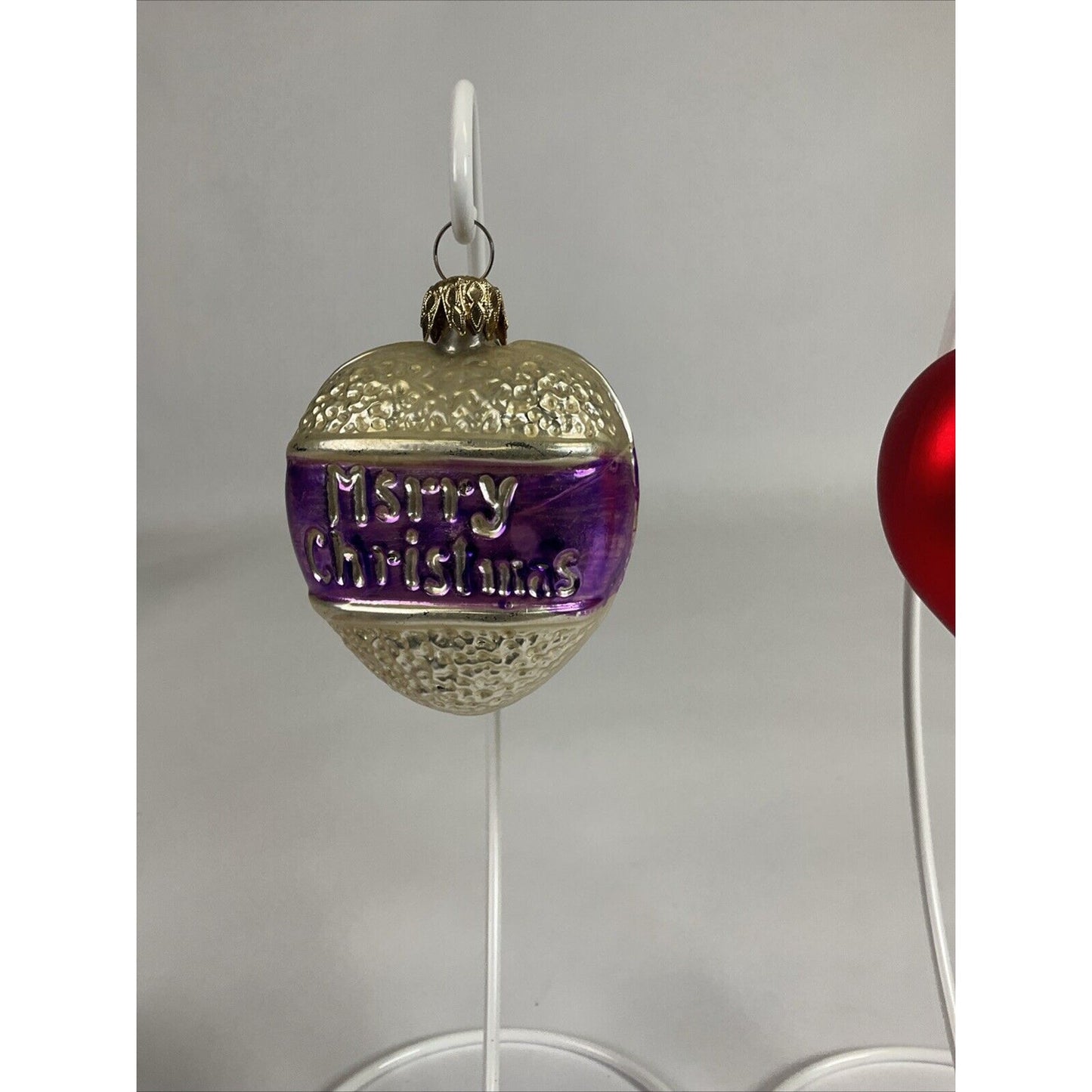 Glass Christmas Red Heart Gold Glitter + Silver Heart Merry Christmas Ornaments