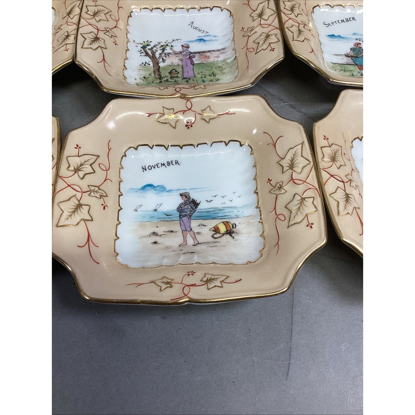 Set of 12 Vintage Months Of The Year Hand Painted Bowls