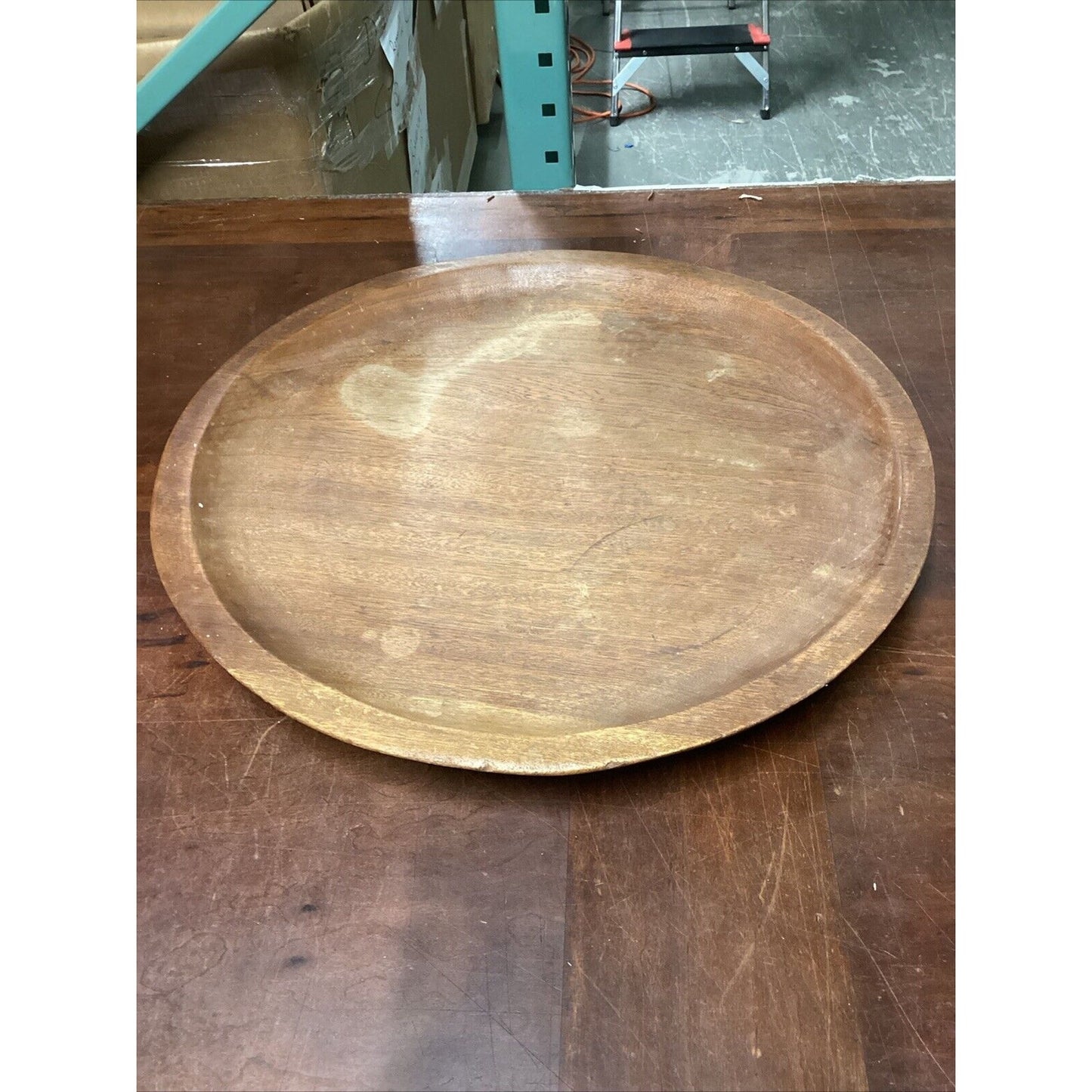 Vintage Solid & Heavy Wooden Decorative Center Table Plate Or Serving Tray -22”D