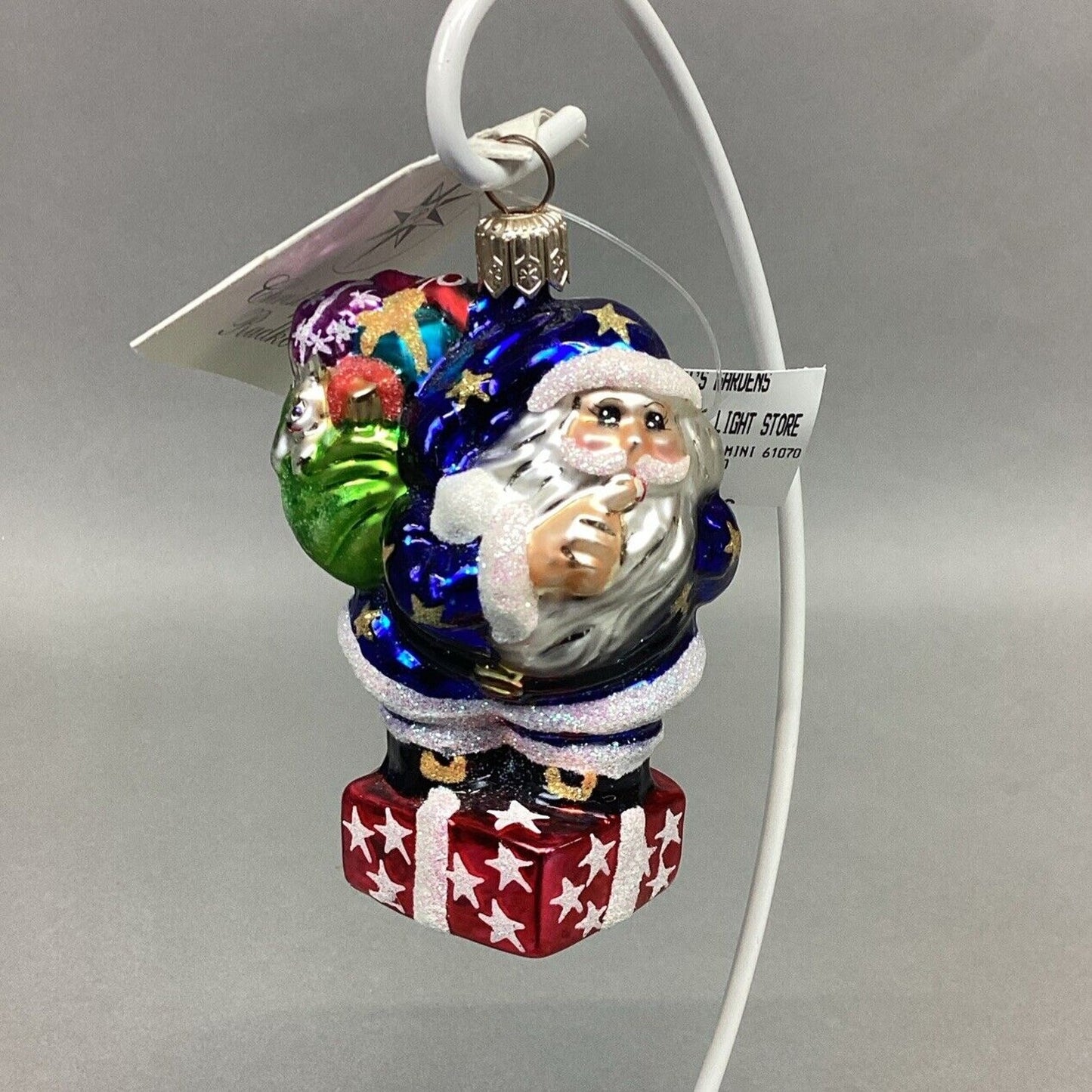 Christopher Radko 1999 Secret Santa Jr. Glitter Blue Santa W/ Tags - #999850