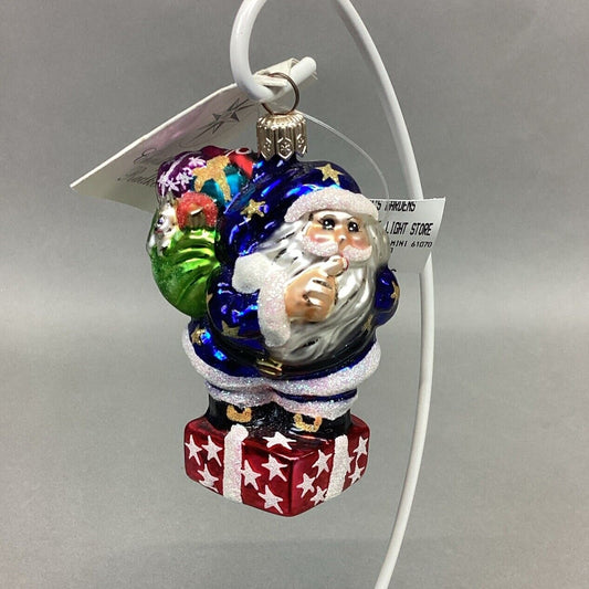Christopher Radko 1999 Secret Santa Jr. Glitter Blue Santa W/ Tags - #999850