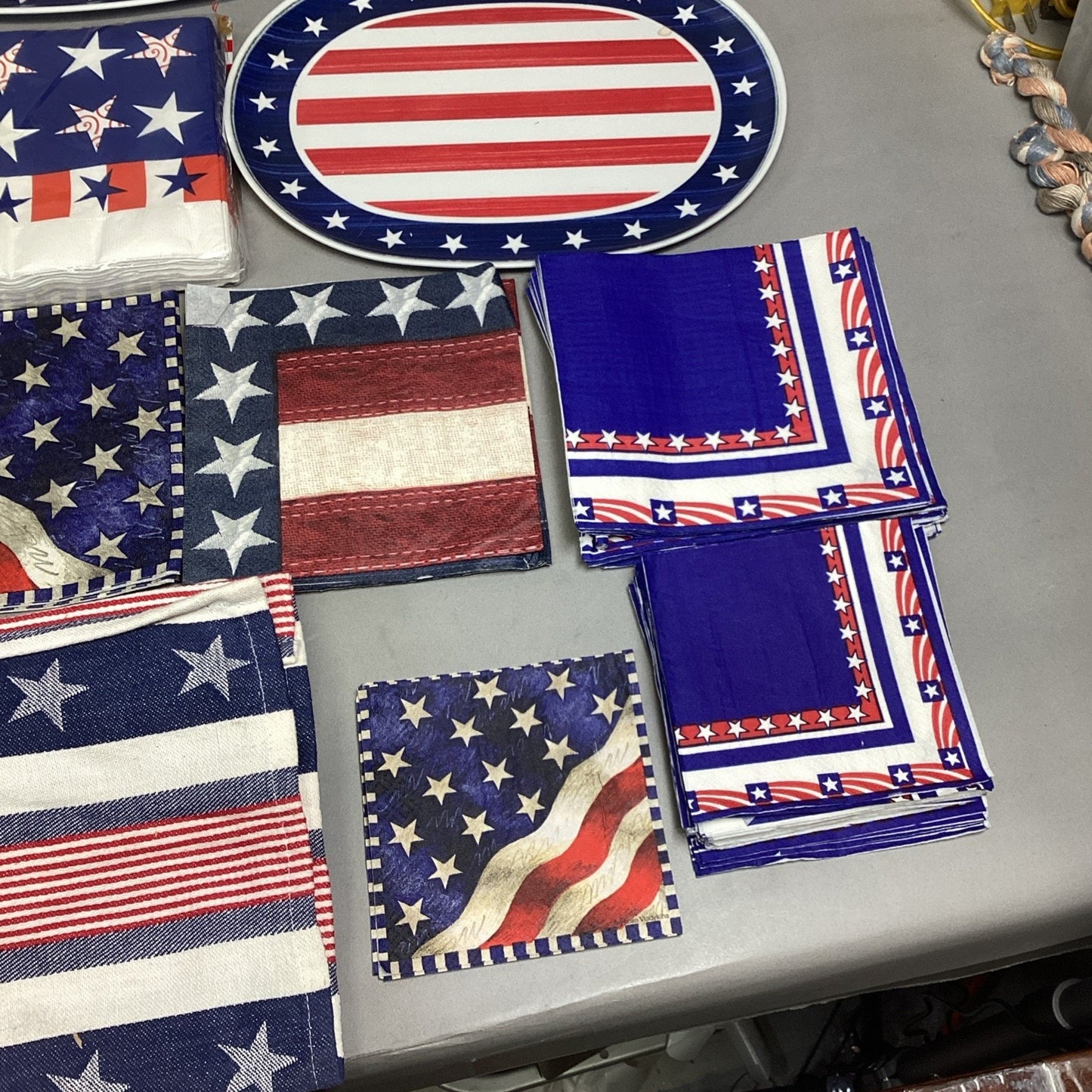 Lot Of 20 July 4th American Flag Decorations- Platters/Plates/Napkins/Ice Cubes