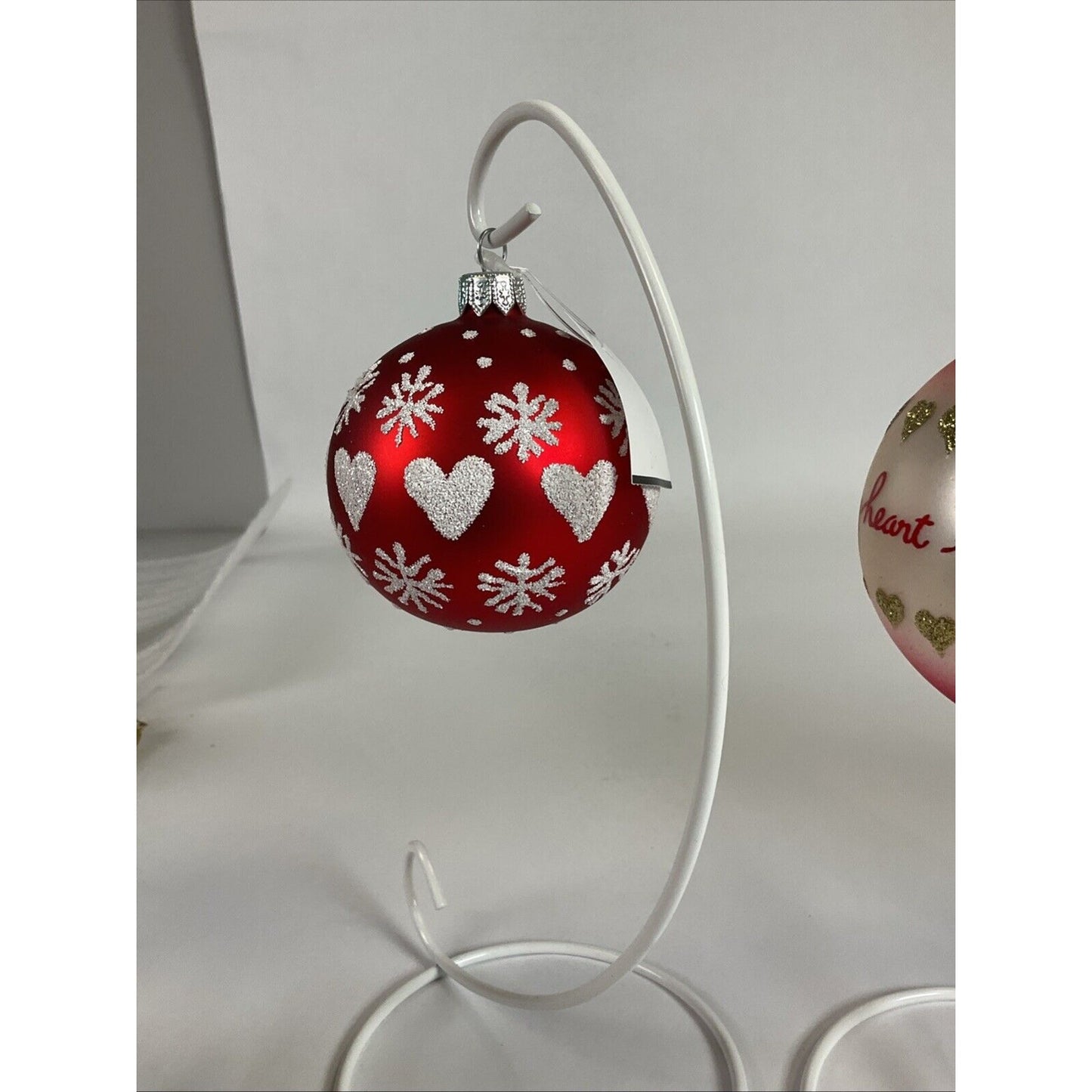 Lot Of 4 Vintage Glass Ball Ornaments : Snowy Hearts, San Fran, Miami, Floral