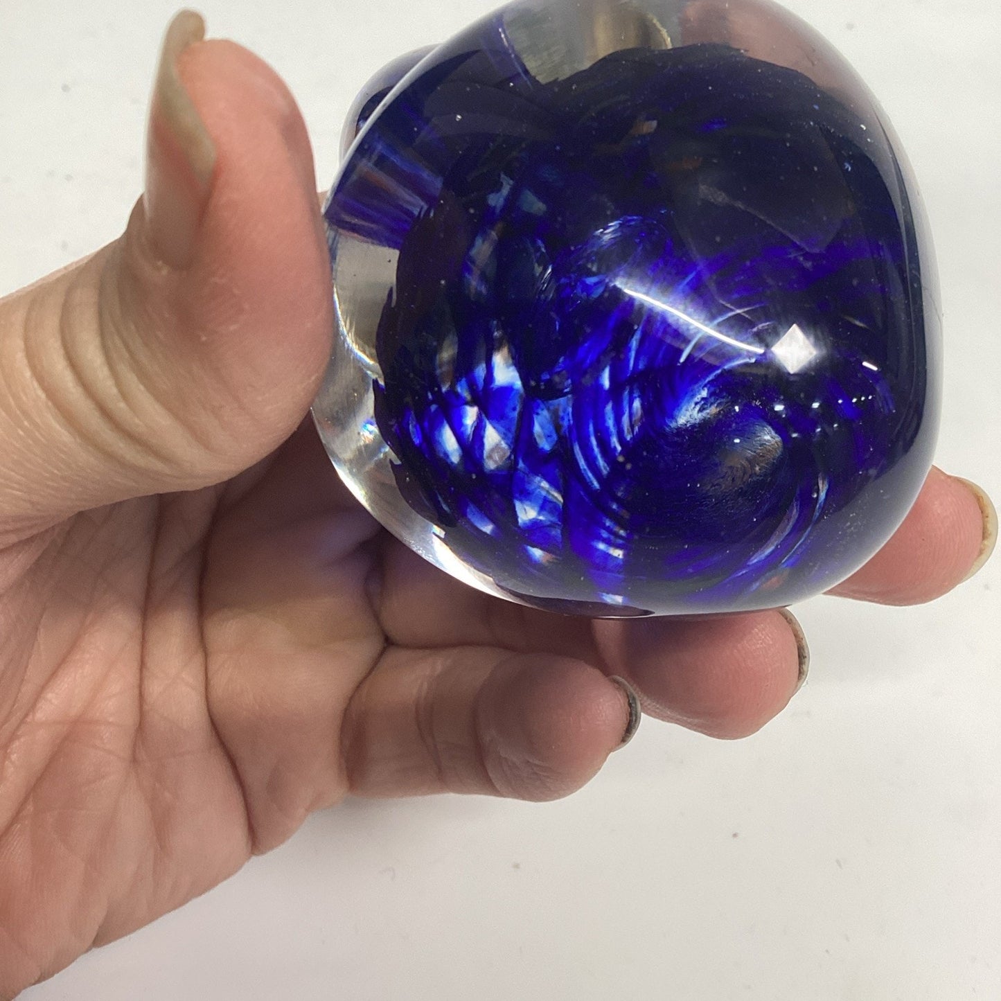 Hand Blown Glass Cobalt Blue Swirl Sculptural Paperweight