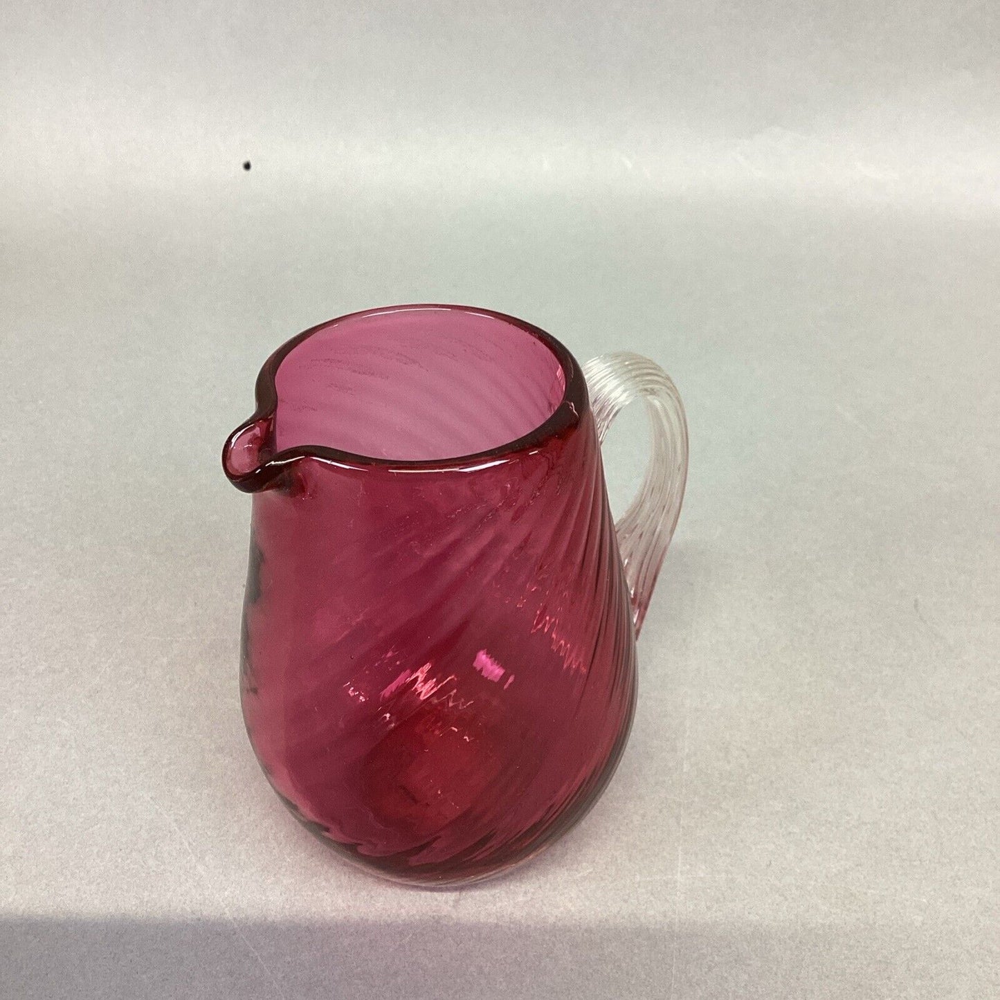 Vintage Pilgrim Cranberry Glass Applied Handle Small Pitcher - 3 7/8”H
