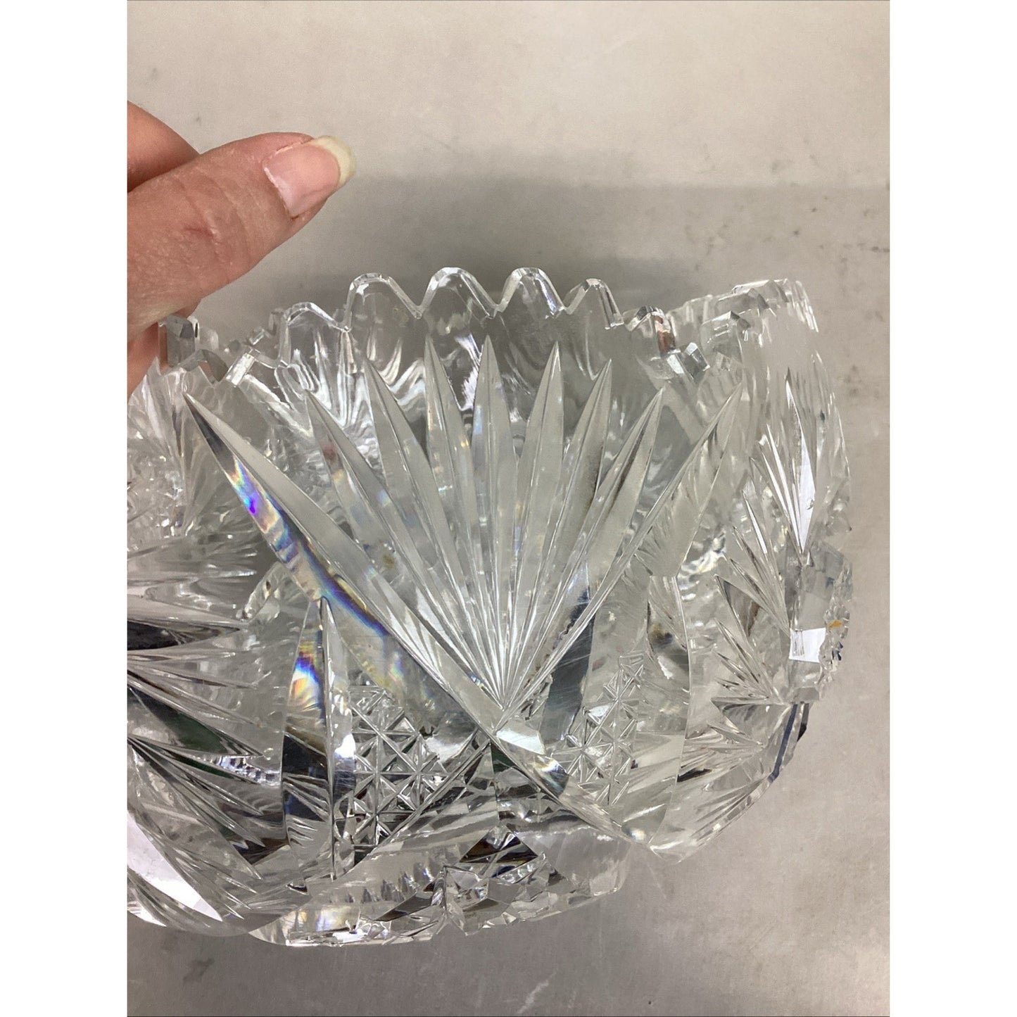 Vintage Large Heavy Cut Glass Bowl - 6”Hx9”D