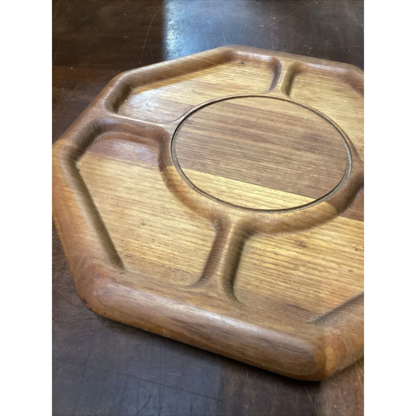 Vintage 1960's Goodwood Genuine Teak Wood Lazy Susan Platter - 14" - Thailand
