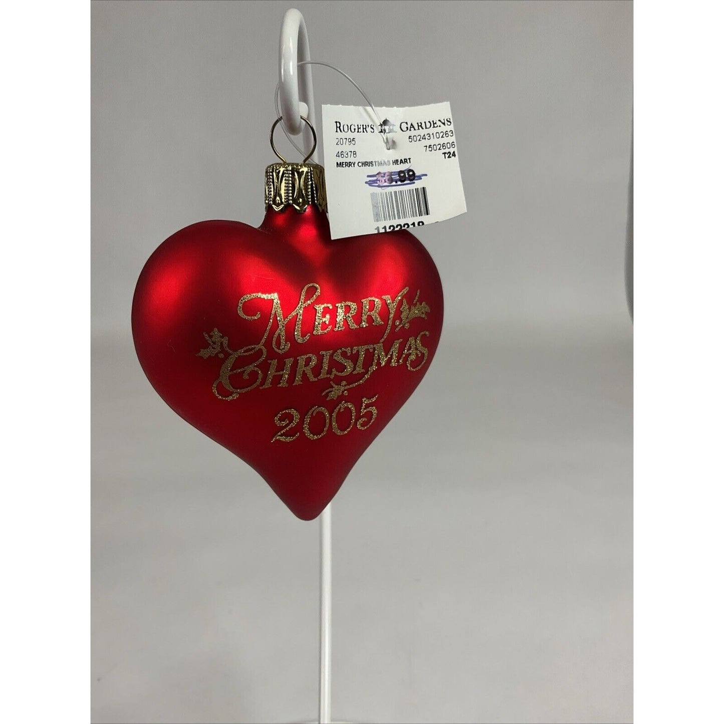 Glass Christmas Red Heart Gold Glitter + Silver Heart Merry Christmas Ornaments