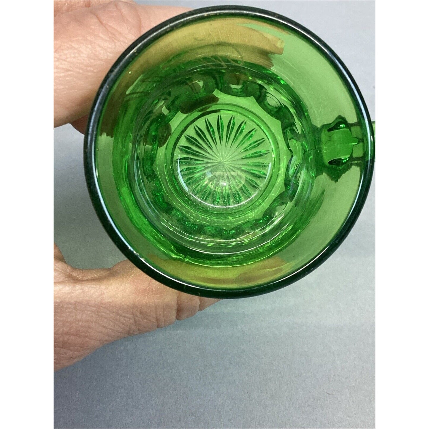 EAPG US Glass Arched Ovals Green Antique 2.5” Souvenir Mug 1905 - ‘Wilbur’.