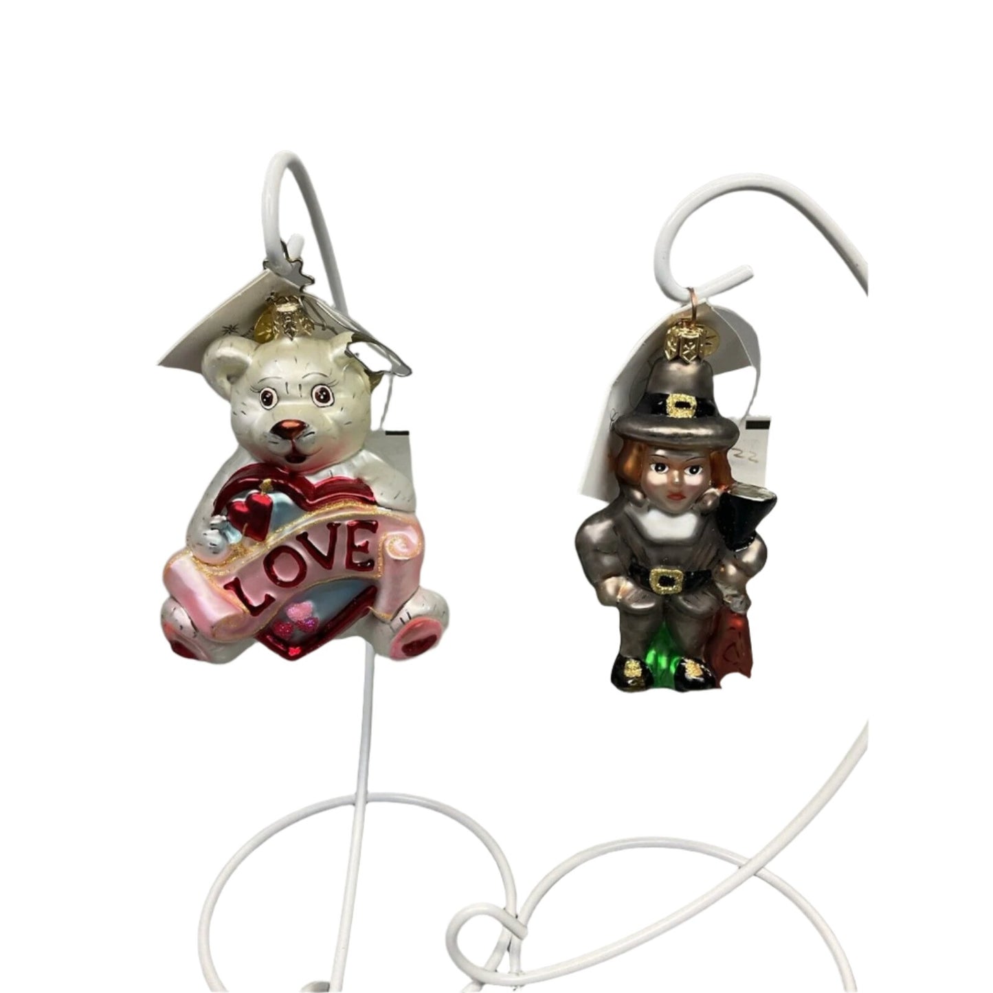 Radko “Teddy Valentine" + “We Gather Together” Christmas Ornaments / Damaged