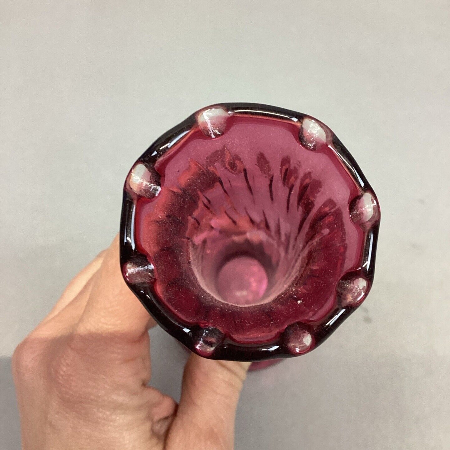 Vintage Hand Blown Pilgrim Cranberry Glass Bud Vase - 7 1/8"