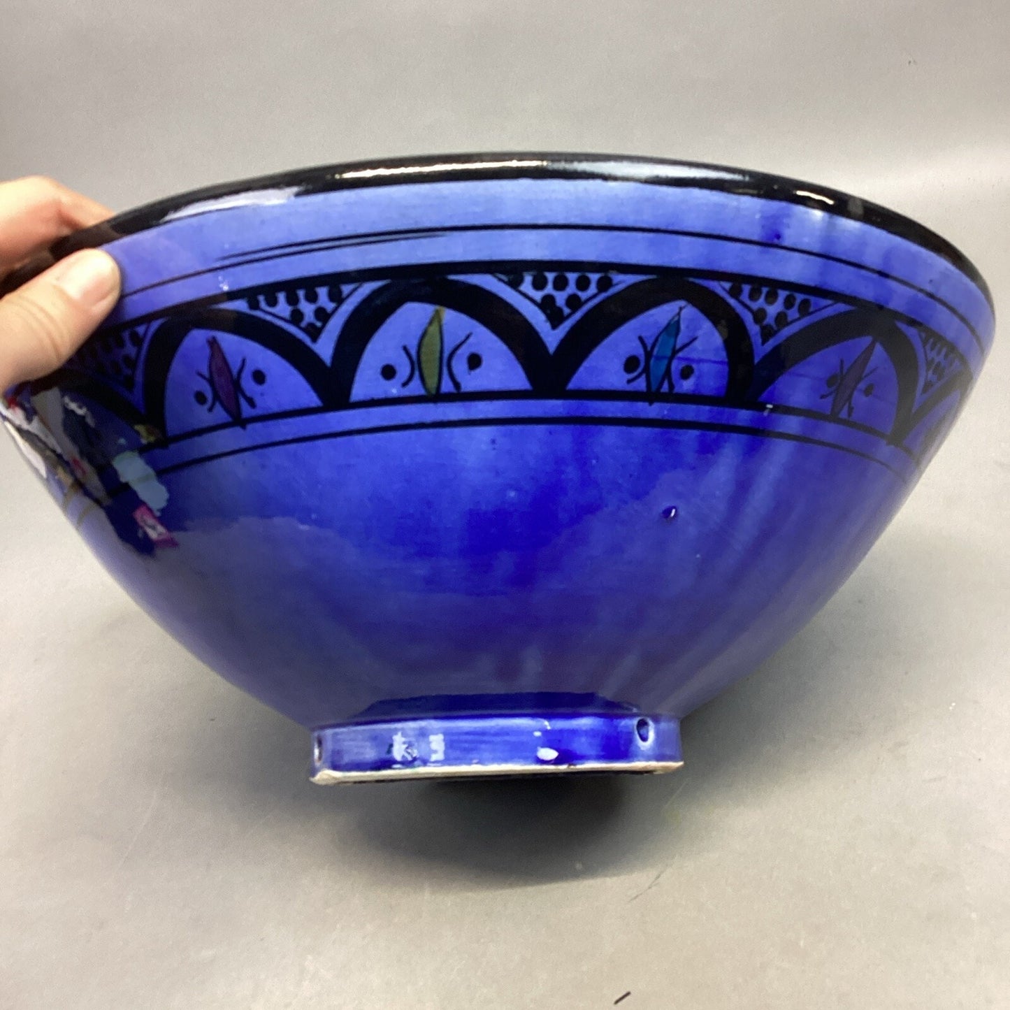 Royal Blue Handmade Hand Painted Salad Fruit Serving Bowl - 5.75”Hx14”D