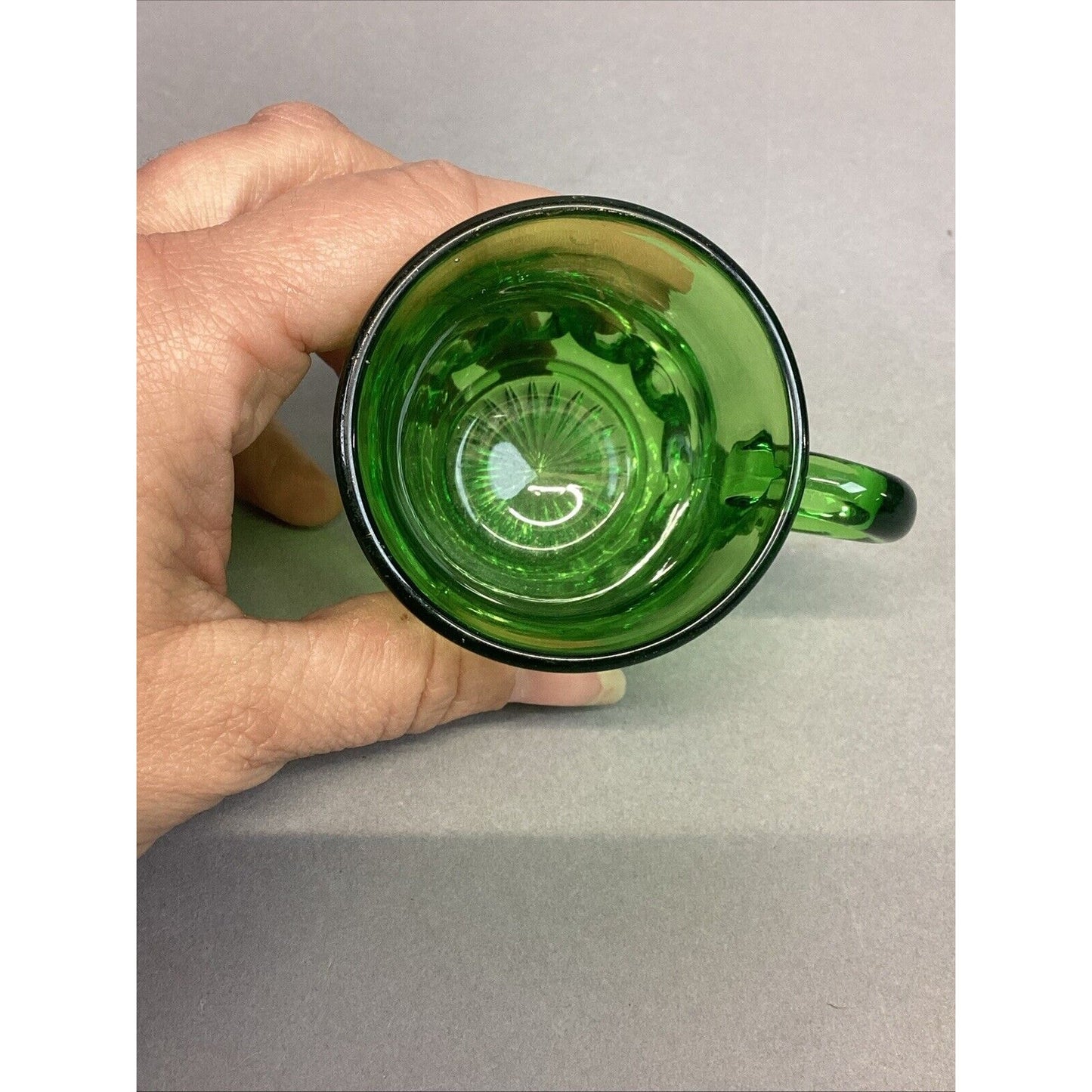 EAPG US Glass Arched Ovals Green Antique 2.5” Souvenir Mug 1905 - ‘Wilbur’.