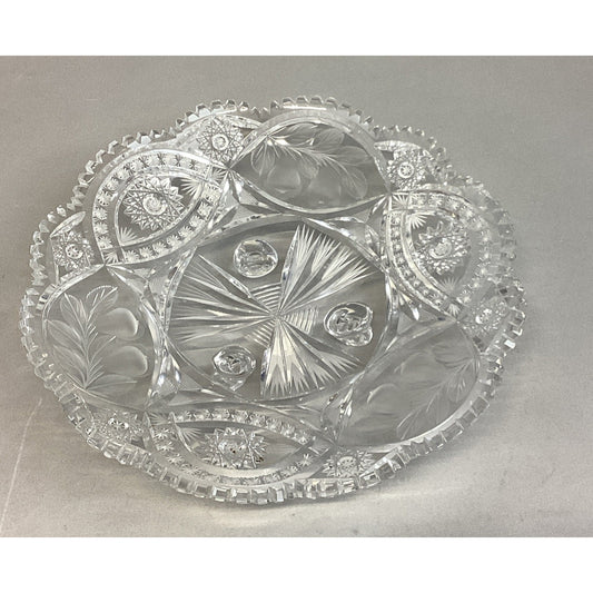 Footed Heavy Crystal Fruit Bowl Compote Platter W/ Scalloped Edges - 13.5”