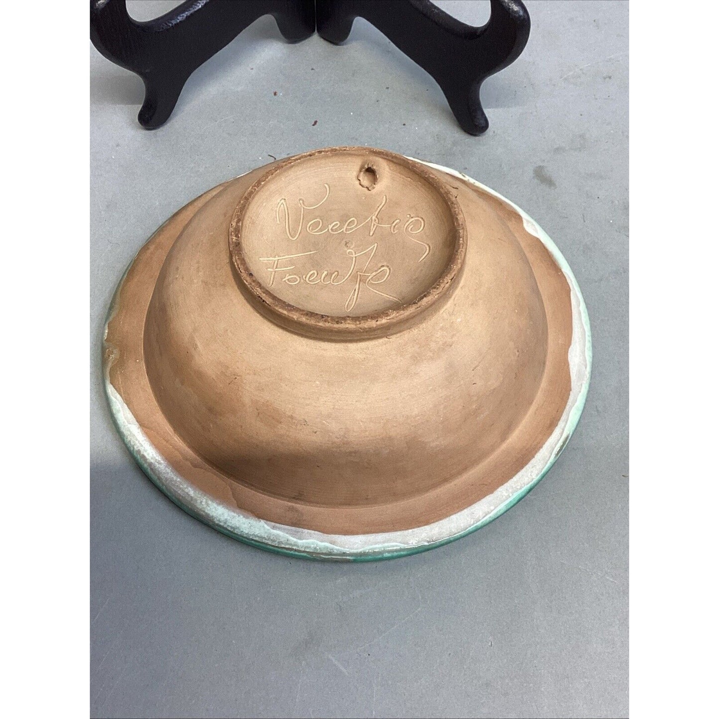 Handmade Green & Yellow Pottery Bowl - 2”Hx7”D