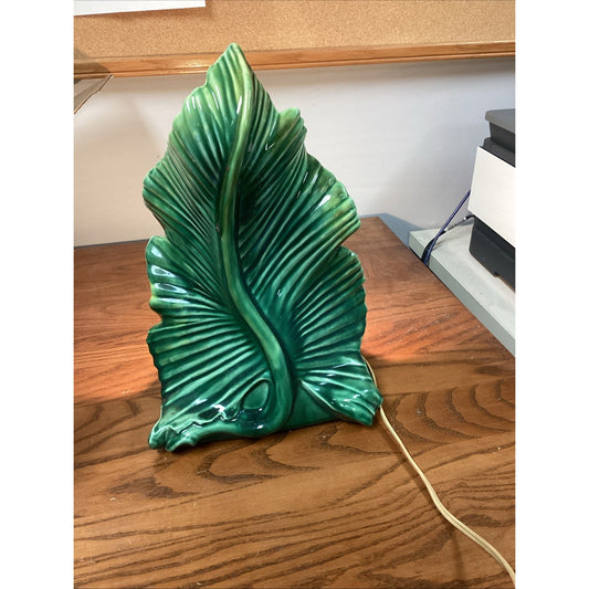 Phil-Mar MCM Green Glaze Ceramic Leaf Tropical TV Lamp - Tested & Works - Rare