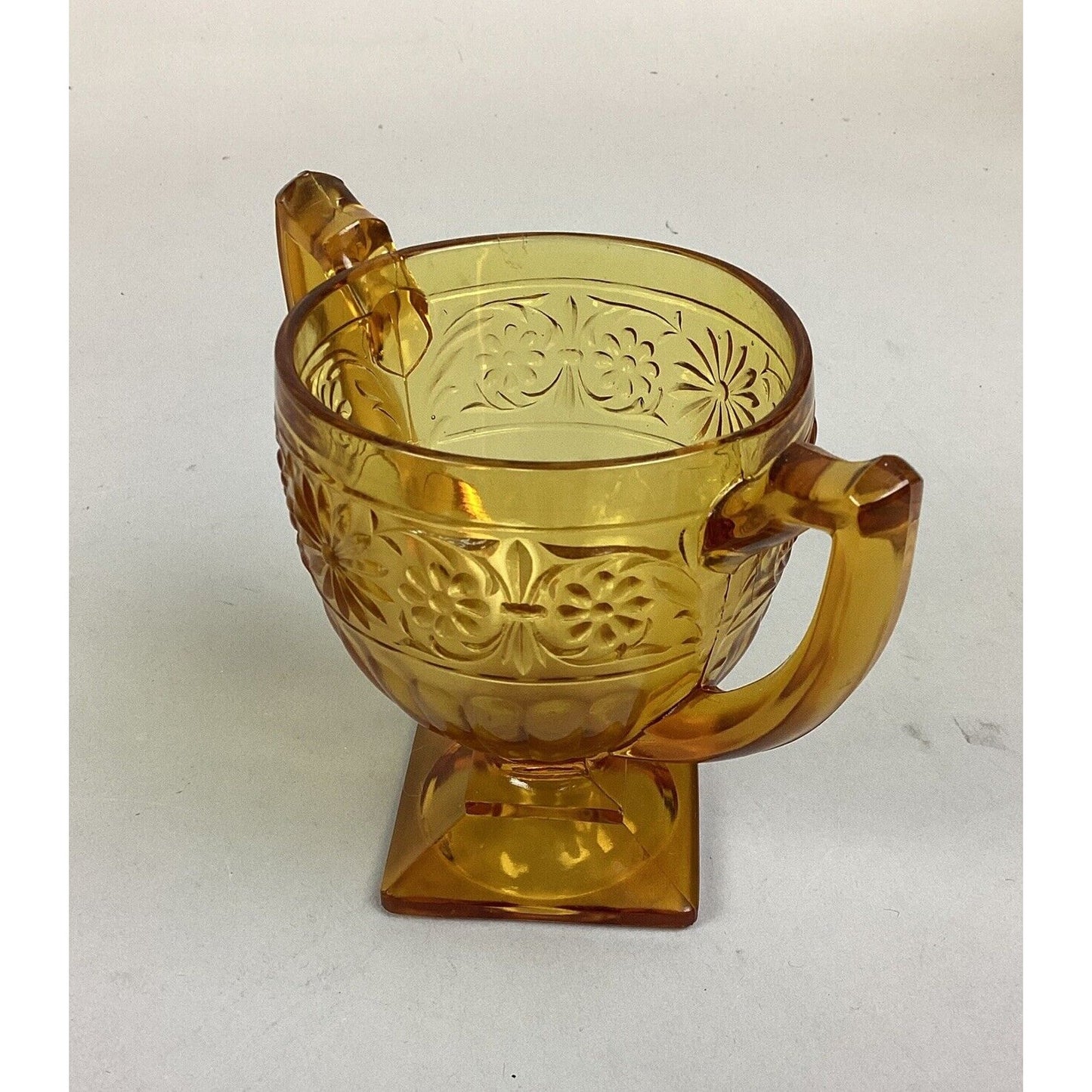Vintage Indiana Glass Amber Depression Glass Daisy Pattern Footed Cream & Sugar