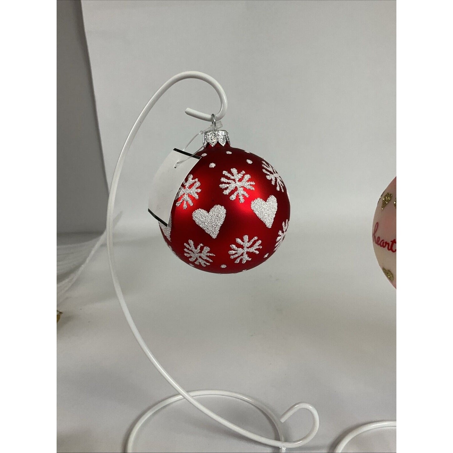 Lot Of 4 Vintage Glass Ball Ornaments : Snowy Hearts, San Fran, Miami, Floral