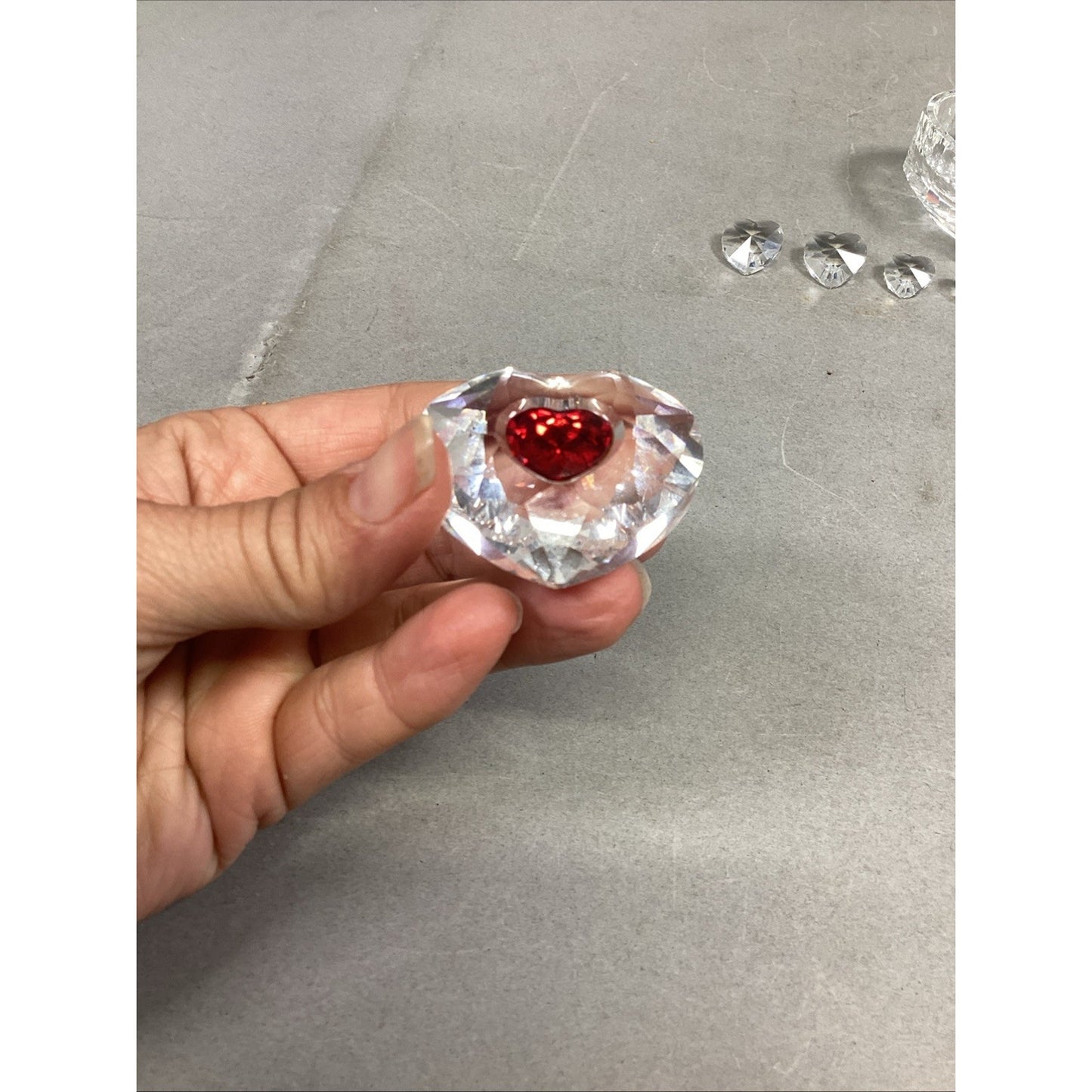 Set Of 7 - Swarovski Crystal Heart Ornament, Trinket Dish & 5 Mini Hearts