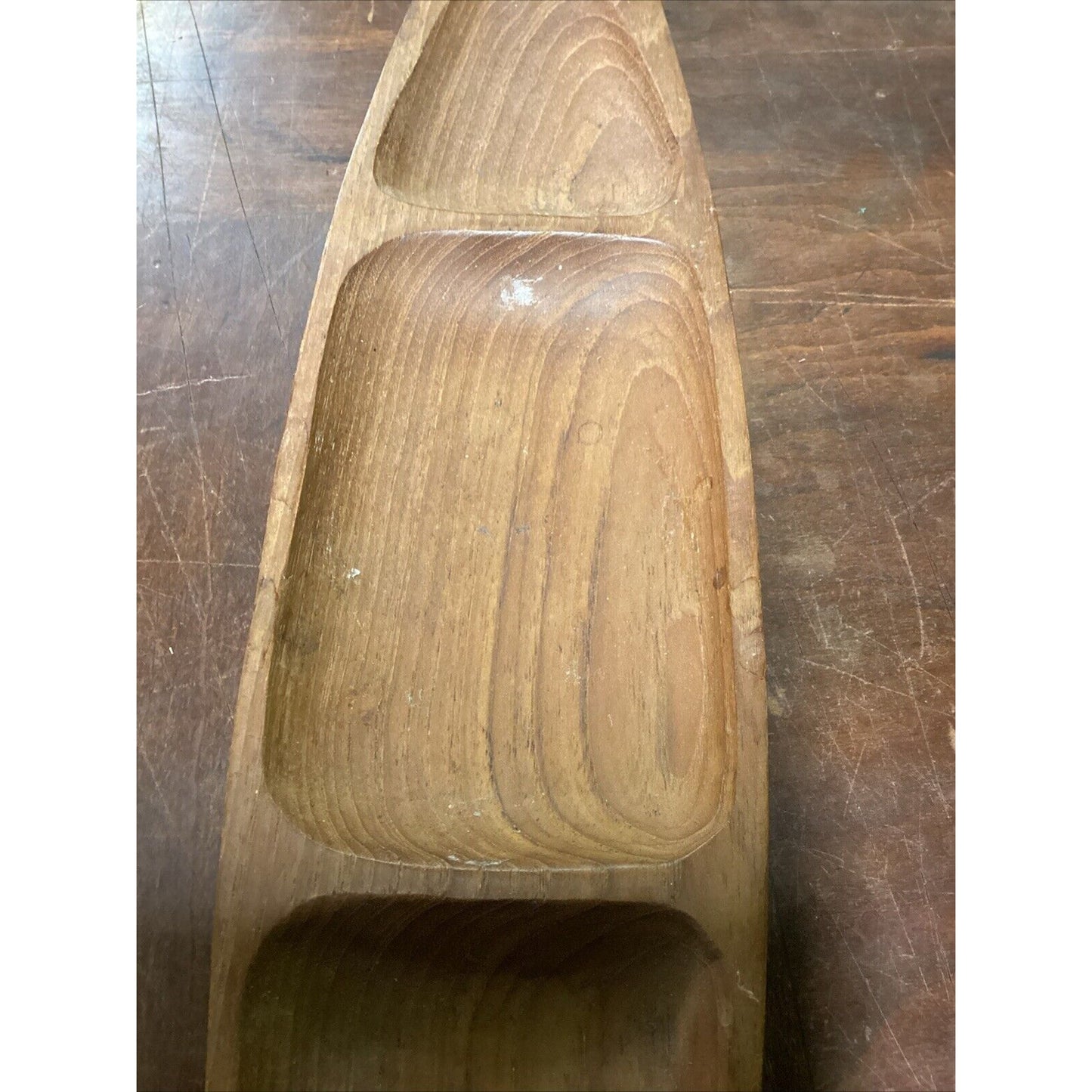 Divided Genuine Teakwood Serving Tray W/ 3 Compartments - 18x4”
