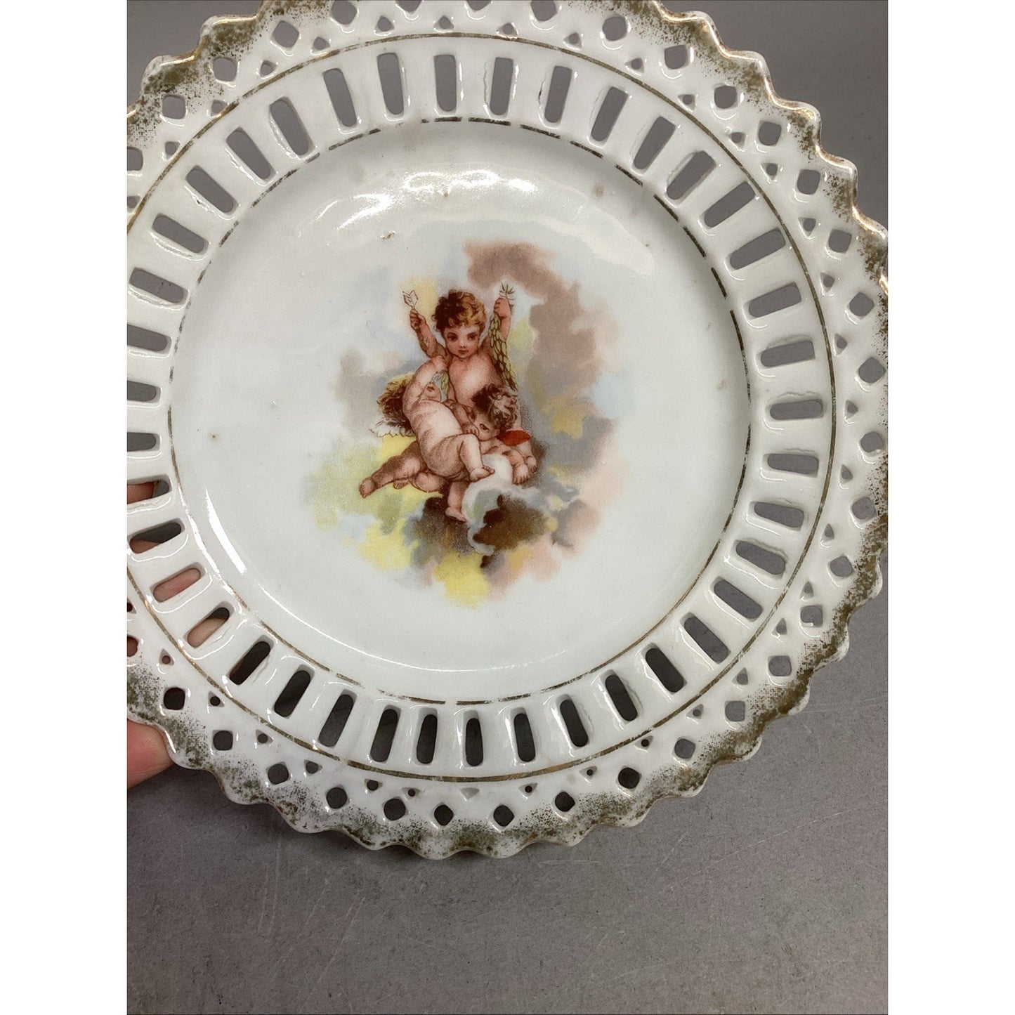 Set Of 3 Antique Cherub Scenes Decorative Plates - Circa 1900 - 7”D