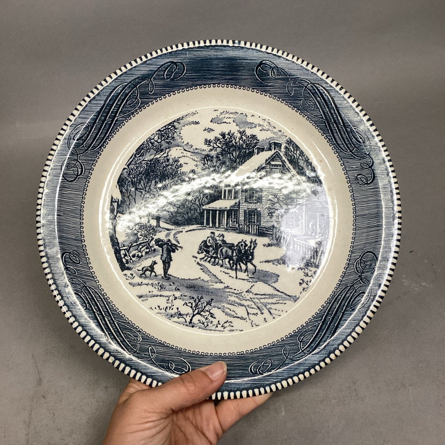 Royal China By Jeanette Blue Currier & Ives "Snowy Morning" 10" Pie Plate