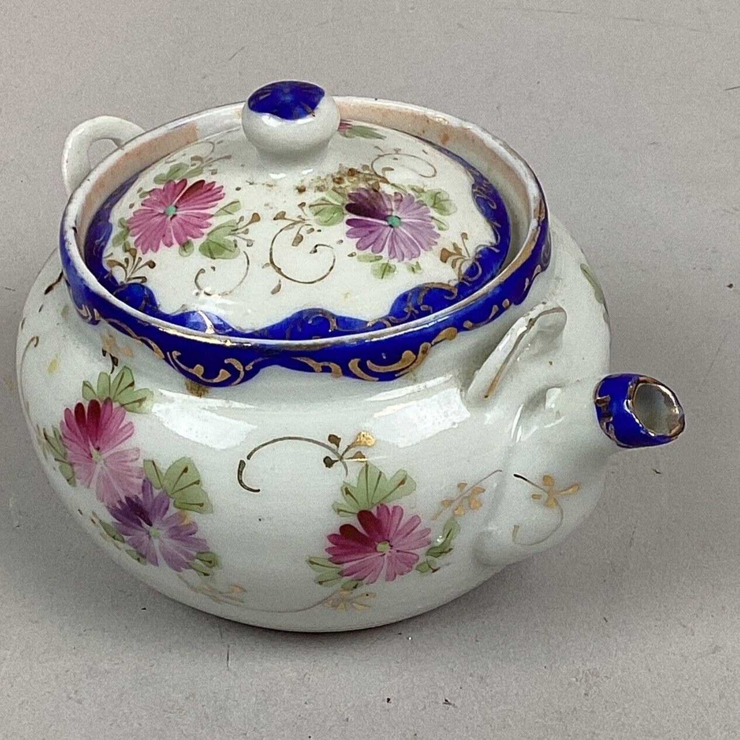 Vintage Porcelain Hand Painted Floral Teapot - 3”Hx4”L