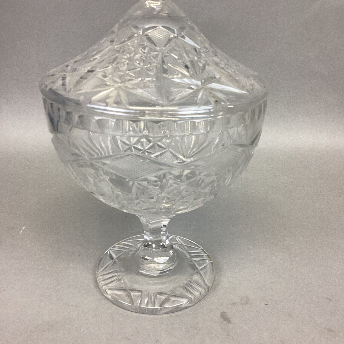 Vintage Decorative Cut Glass Pedestal Dome Lid Candy Nut Dish - 12”H