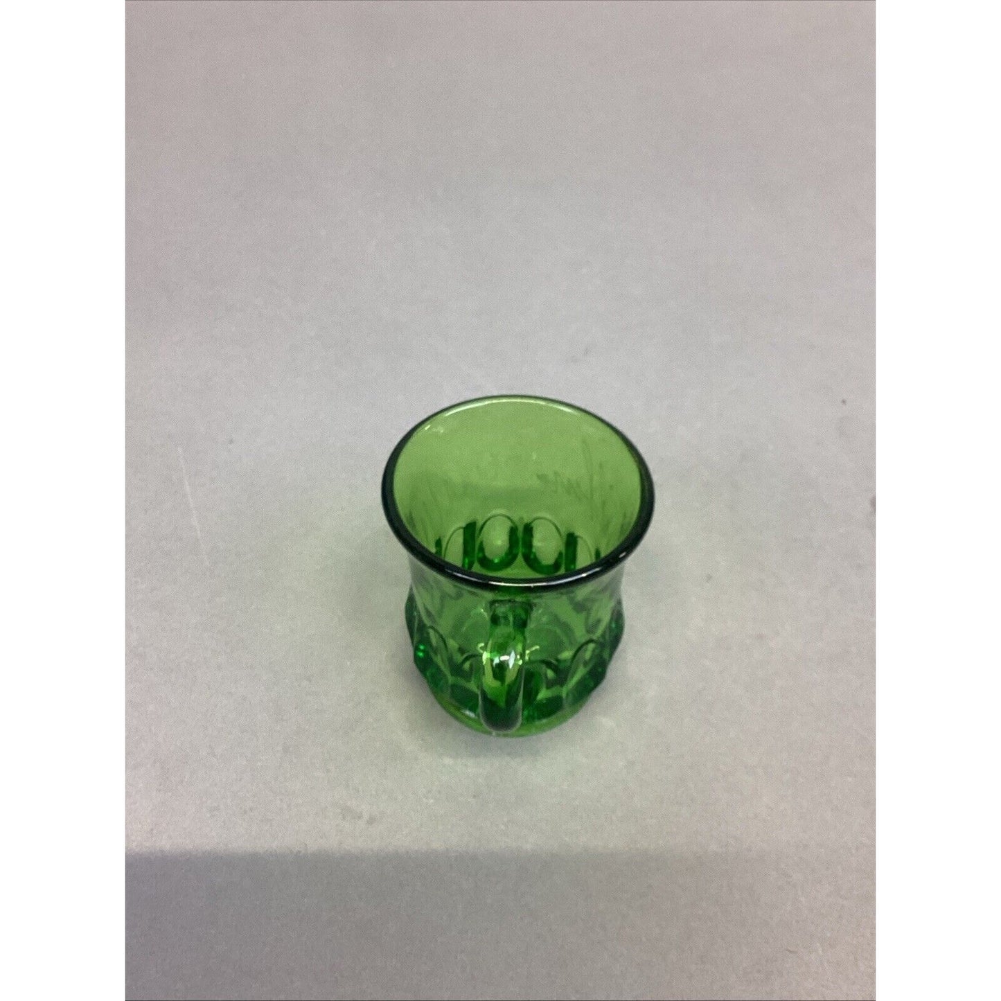EAPG US Glass Arched Ovals Green Antique 2.5” Souvenir Mug 1905 - ‘Wilbur’.