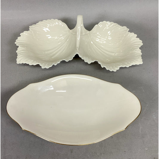 Vintage Lenox Double Leaf & Ivory China Oval Shaped Serving Candy/Nut Dishes