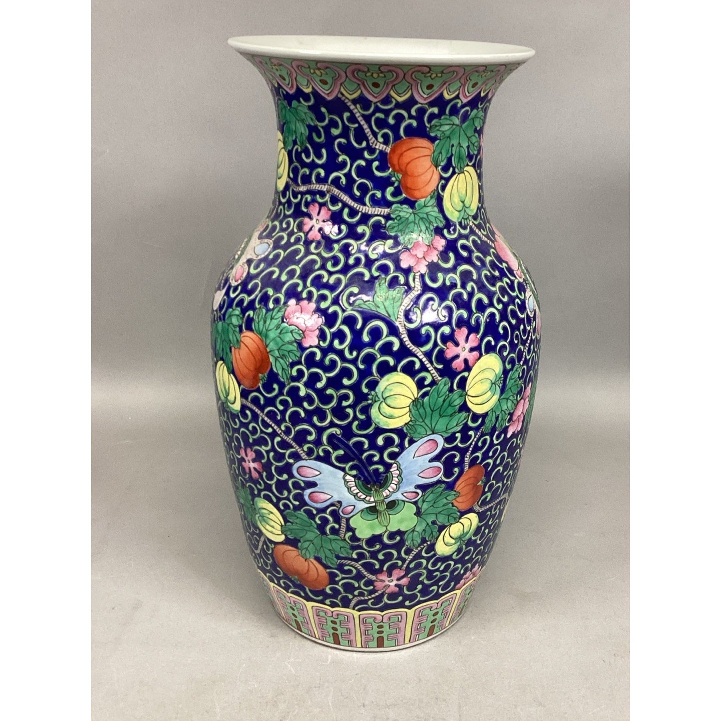 Vintage Japanese Floral And Butterflies Vase - 14.5”H