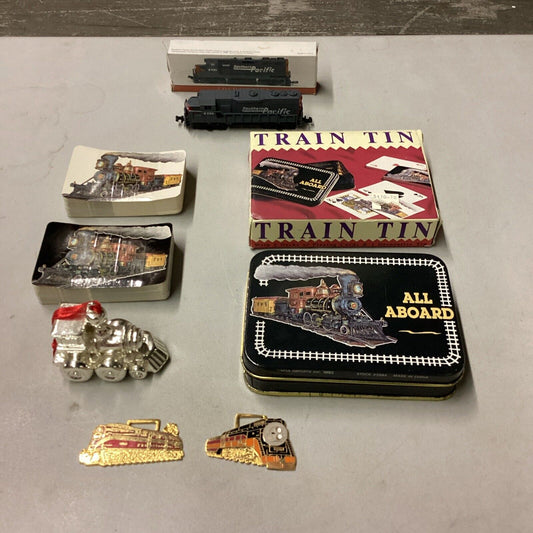 Lot Of 3- Train Tin W/ Playing Cards, Model Locomotive, & Reed & Barton Ornament