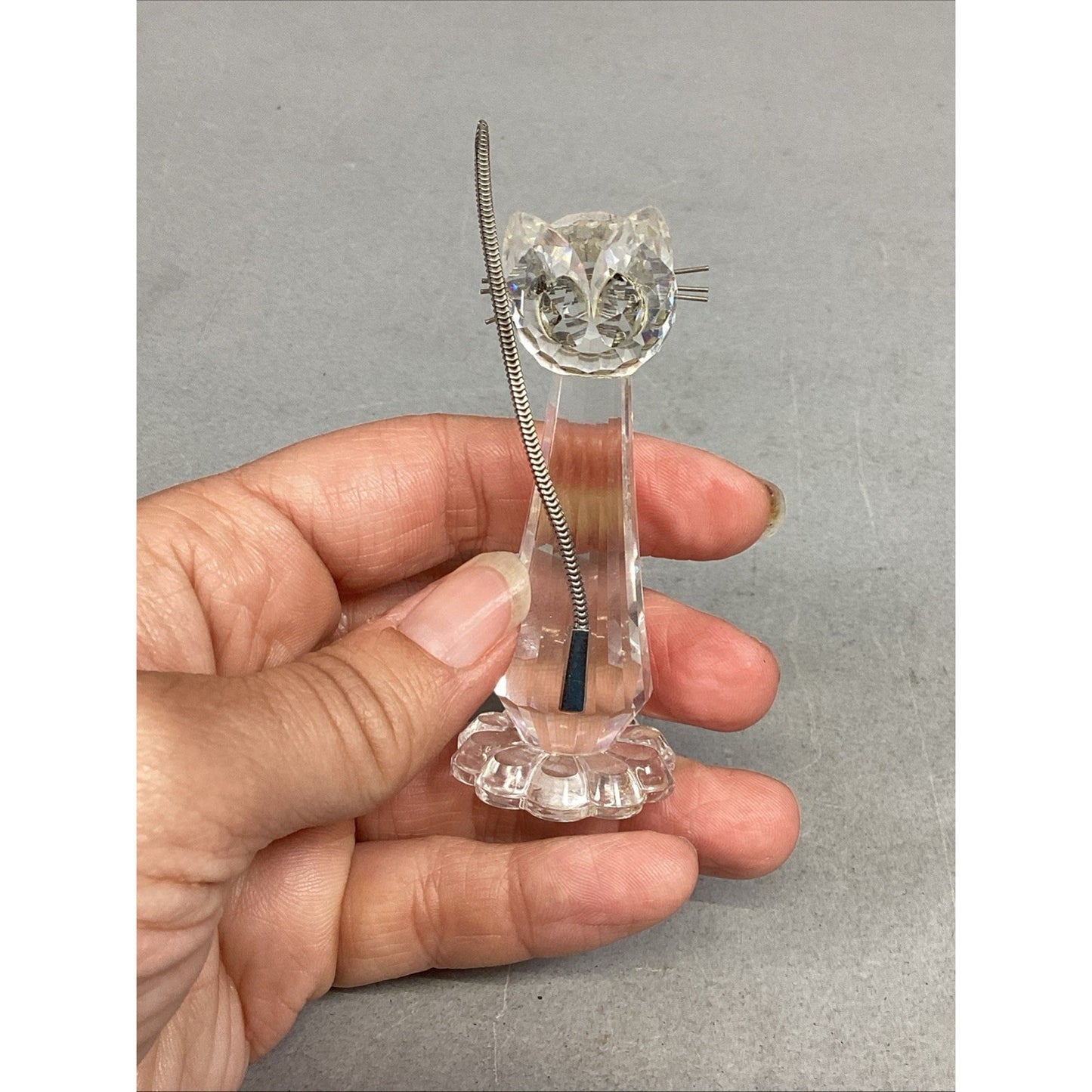 Swarovski Crystal Cat with Metal Whiskers & Flex Tail Figurine - 3”