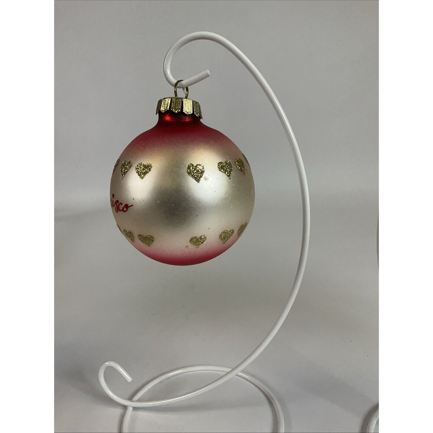 Lot Of 4 Vintage Glass Ball Ornaments : Snowy Hearts, San Fran, Miami, Floral