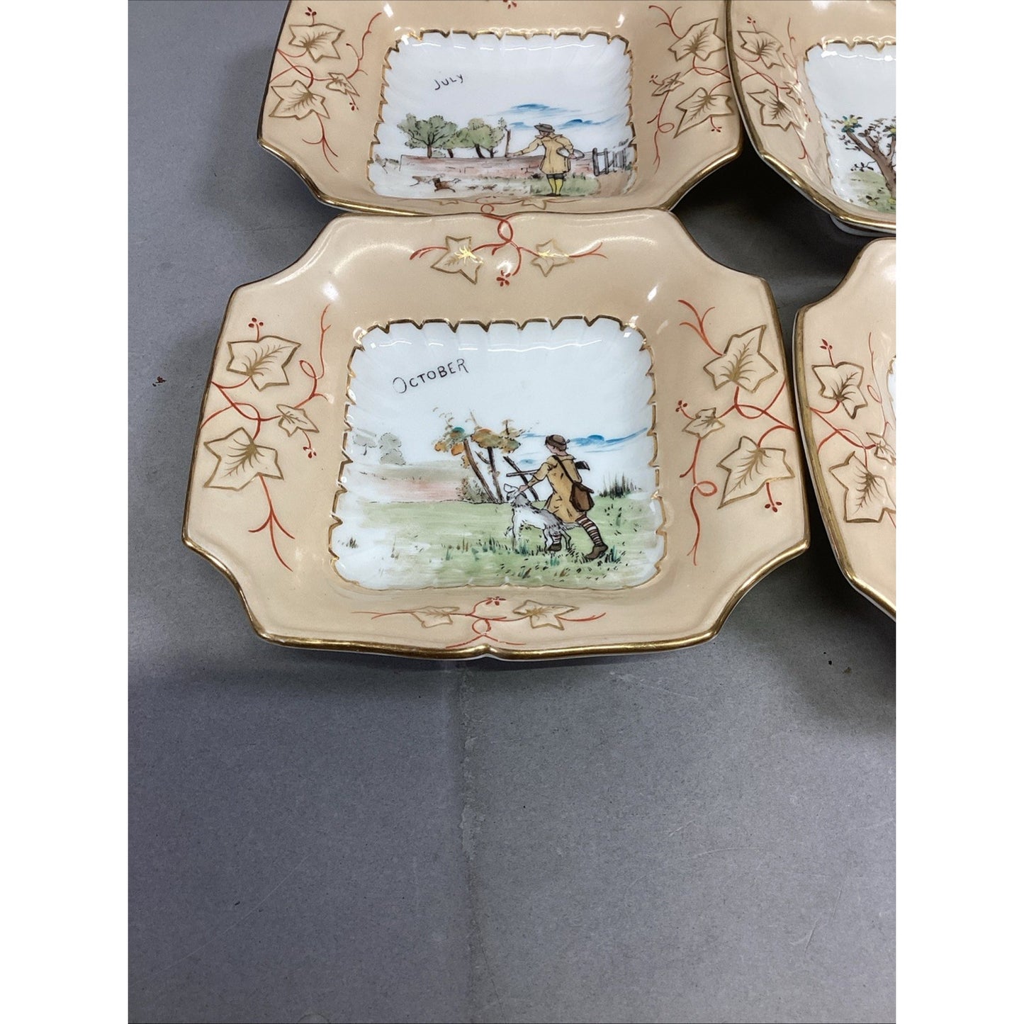 Set of 12 Vintage Months Of The Year Hand Painted Bowls