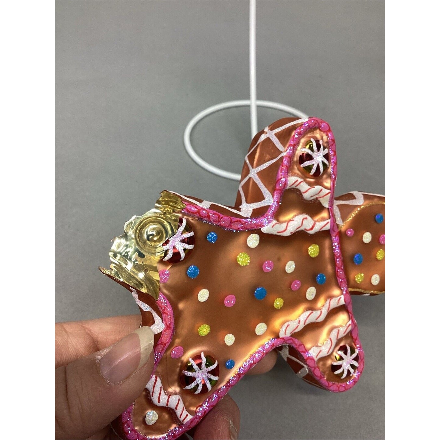 3 Radko Gingerbread Man And Rocking Horses Glass Christmas Ornaments - Damaged